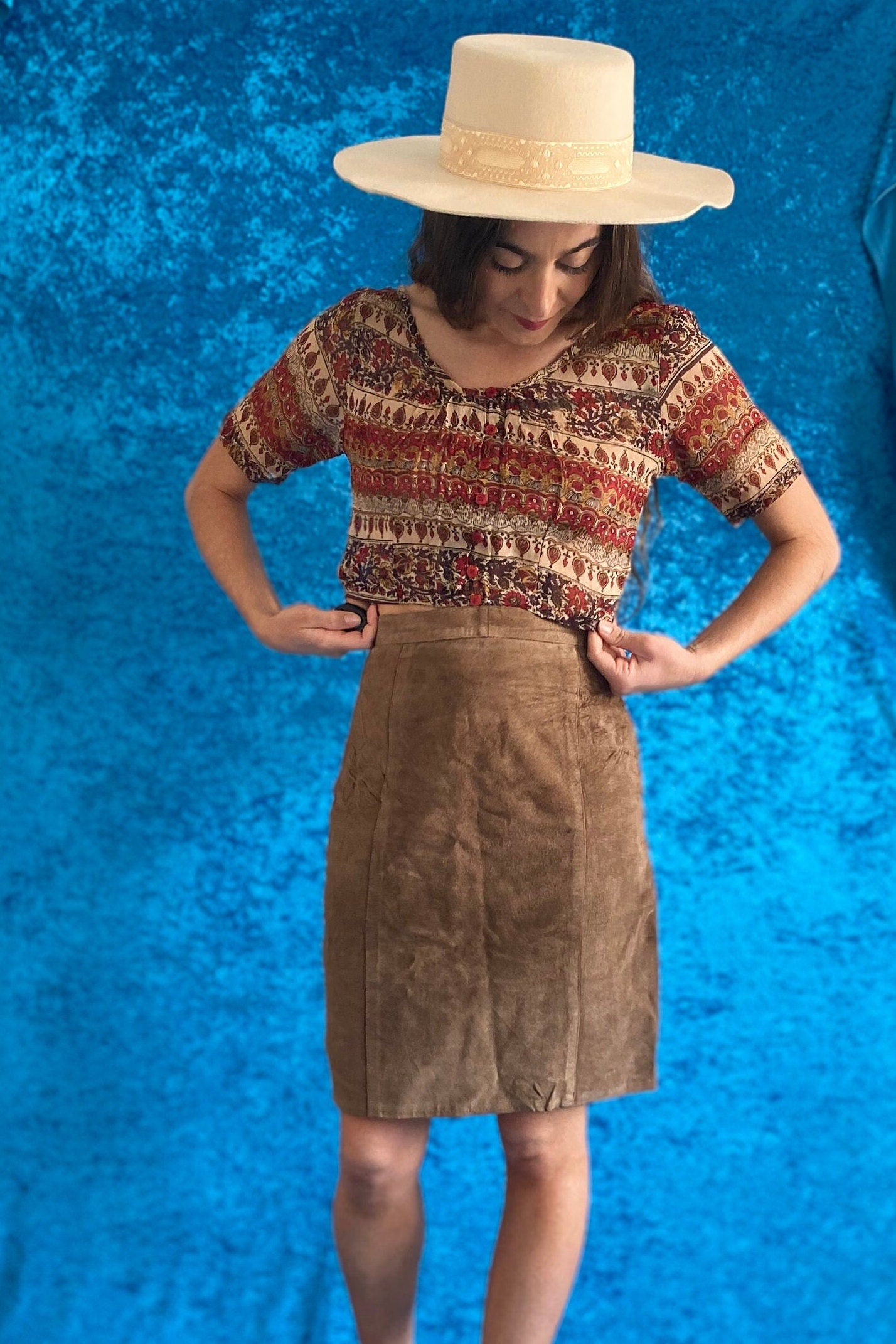 Vintage Boho Brown Suede Skirt.