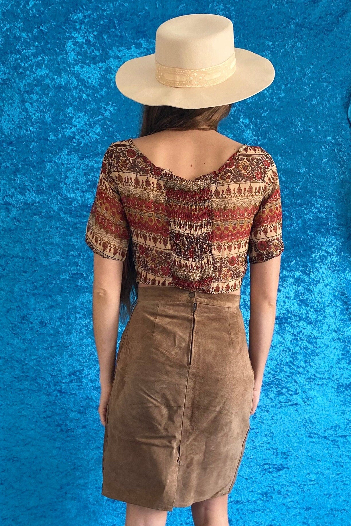 Vintage Boho Brown Suede Skirt.