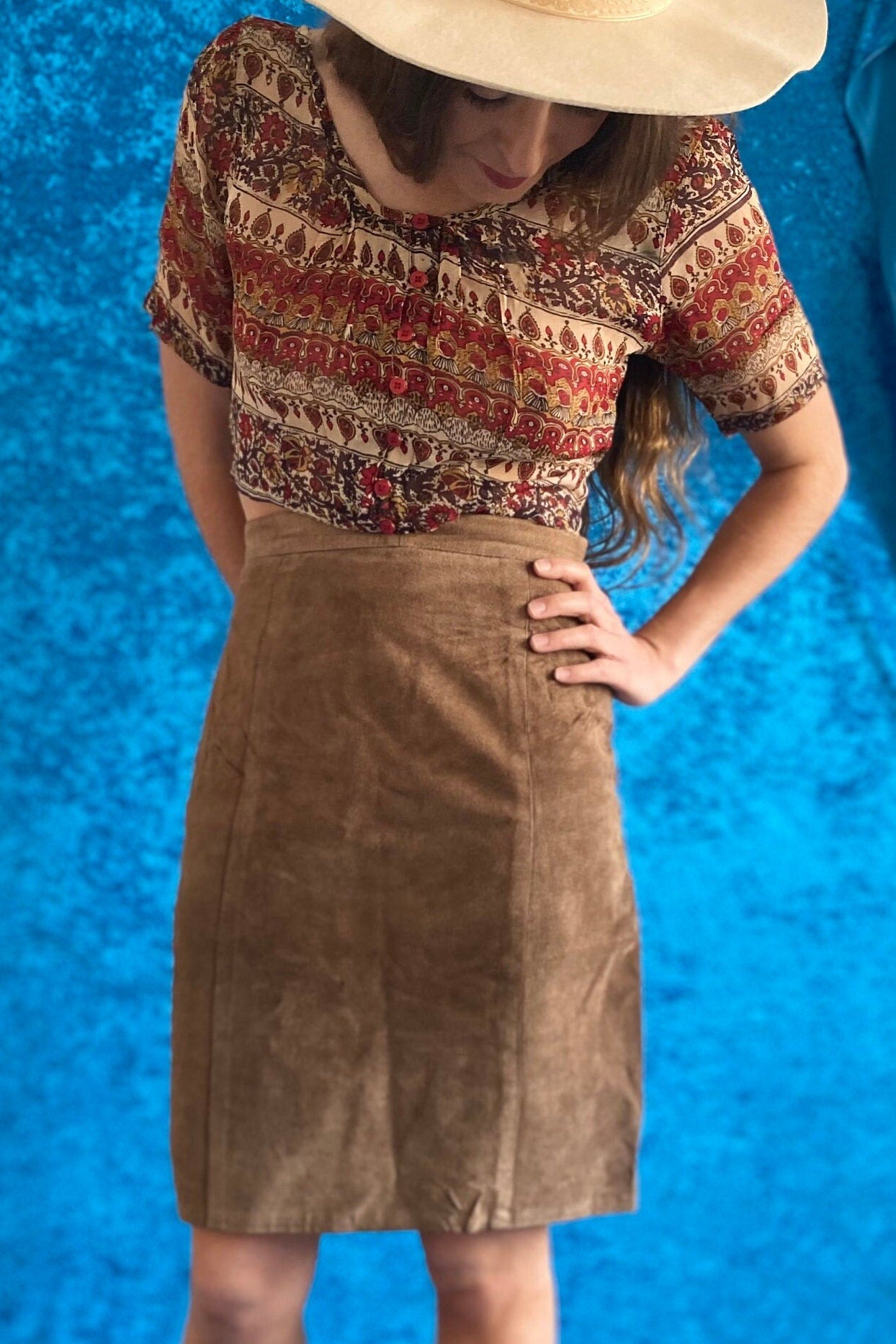 Vintage Boho Brown Suede Skirt.