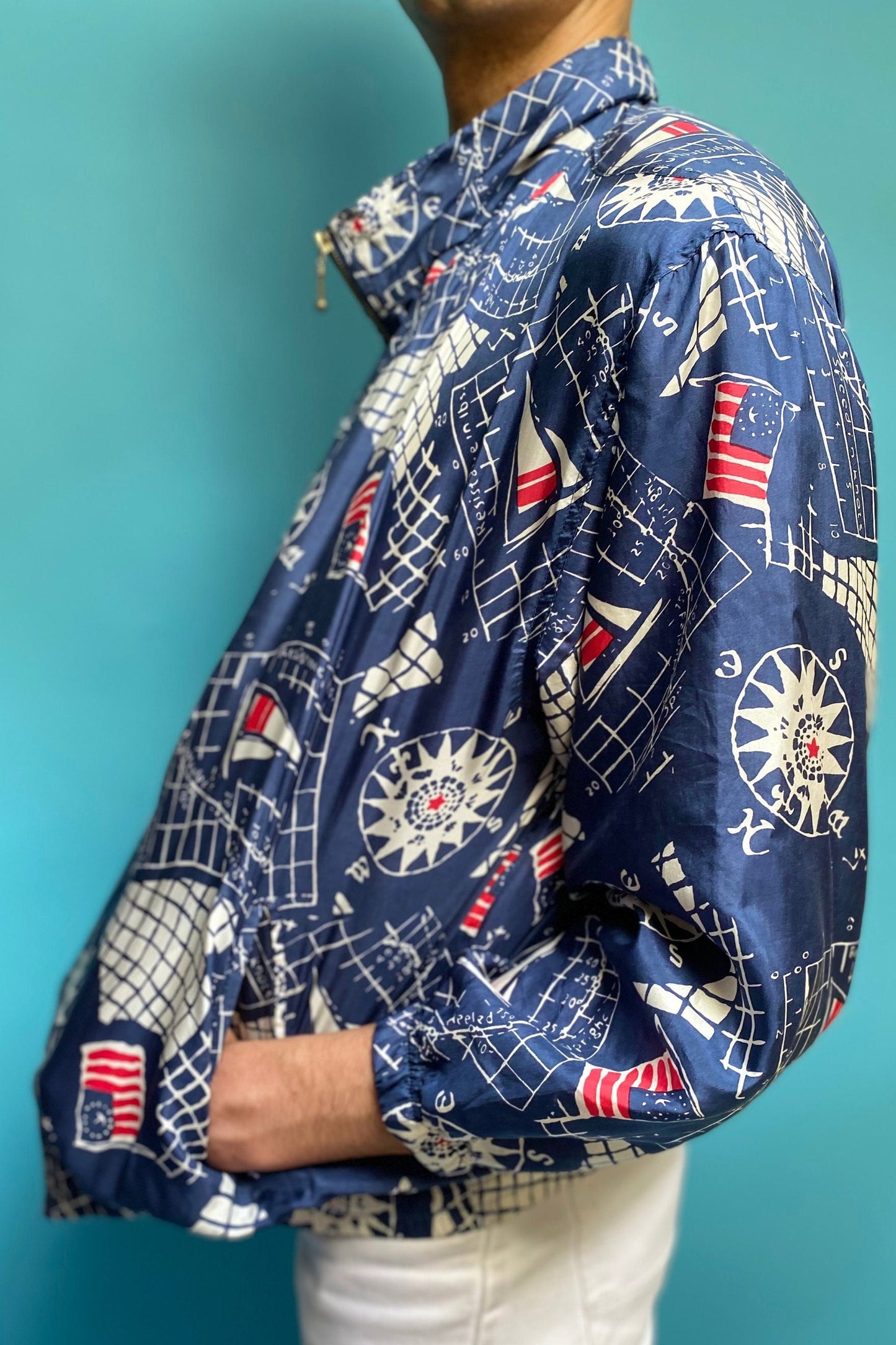 Vintage Nautical Print Bomber Jacket
