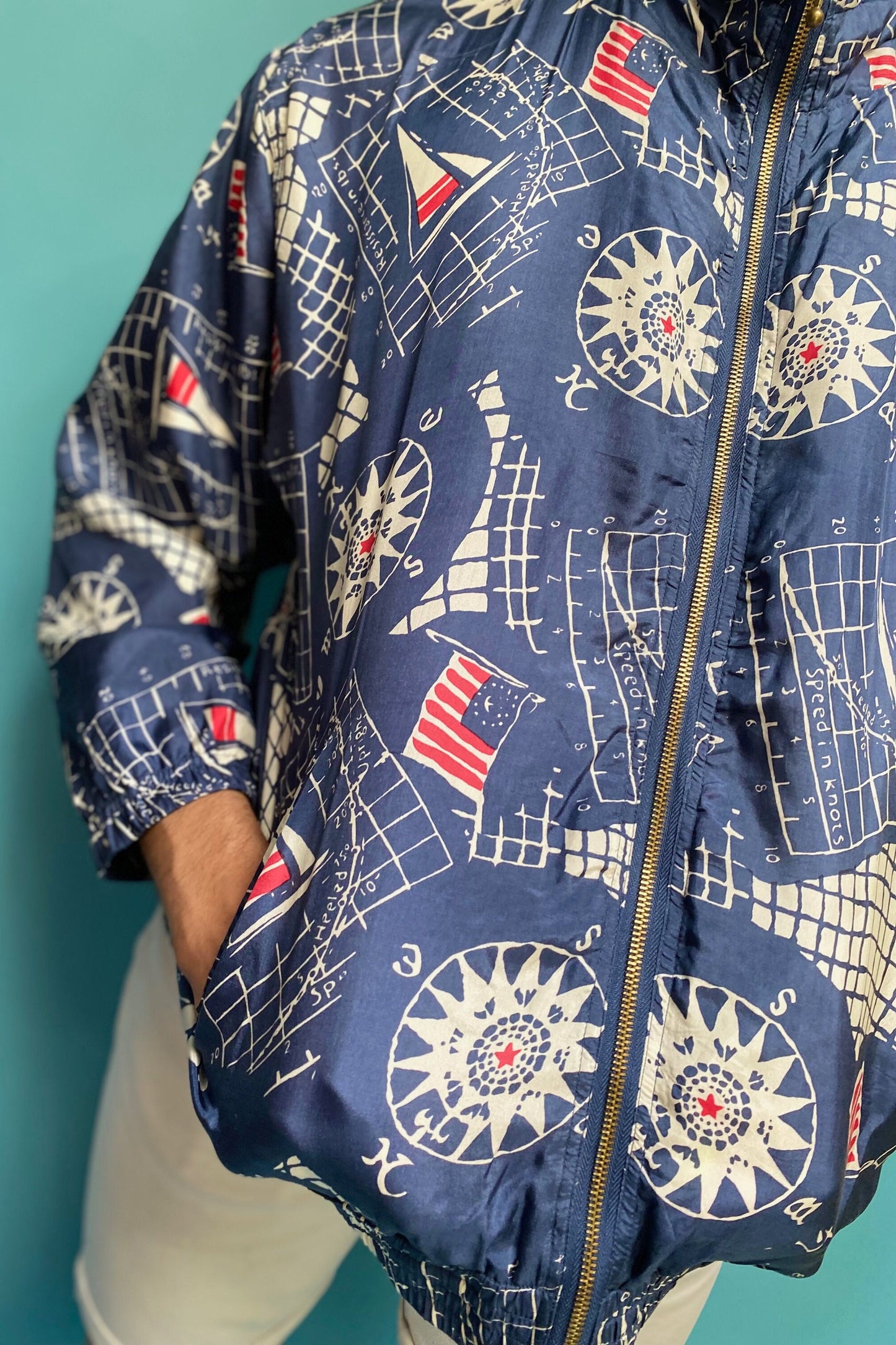 Vintage Nautical Print Bomber Jacket