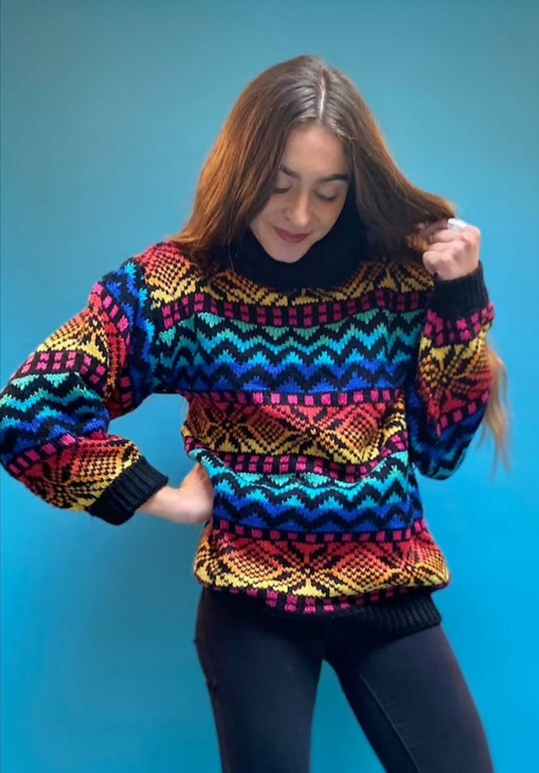 Vintage Rainbow Rollneck Jumper.