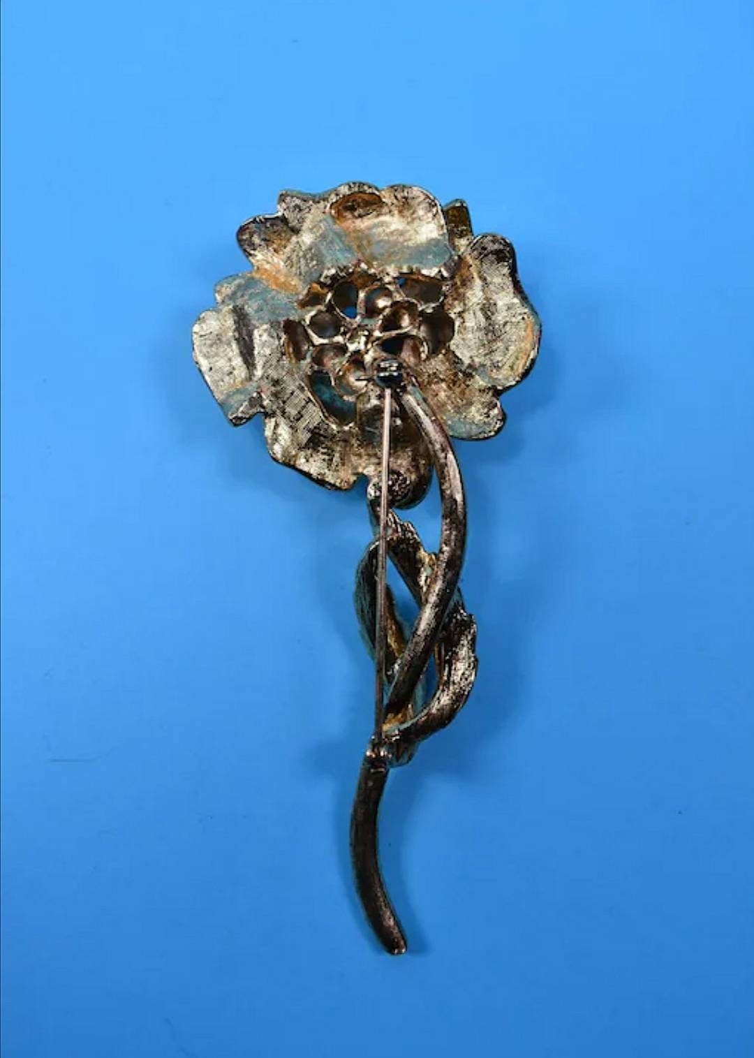 Vintage Gold Plated Large Rose Brooch
