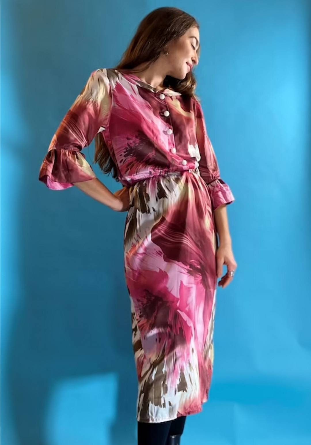 Vintage 70s Floral Pink Dress.