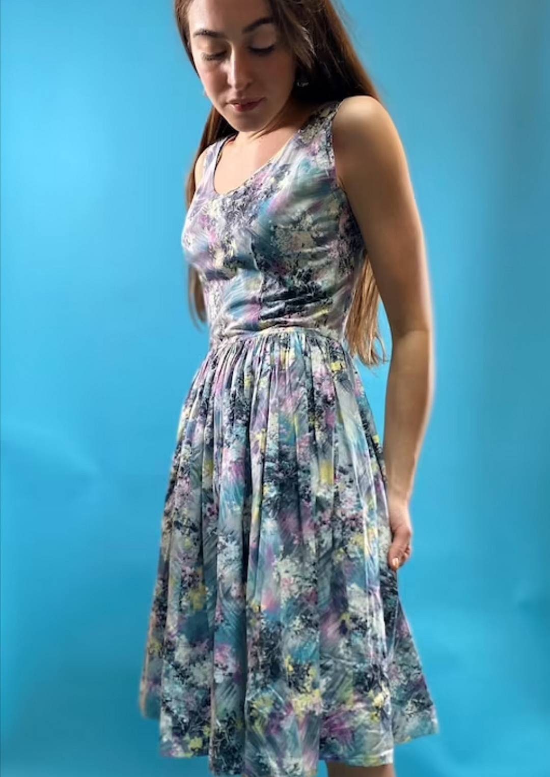 Vintage Revival 1950s Painted Print Tea Dress.