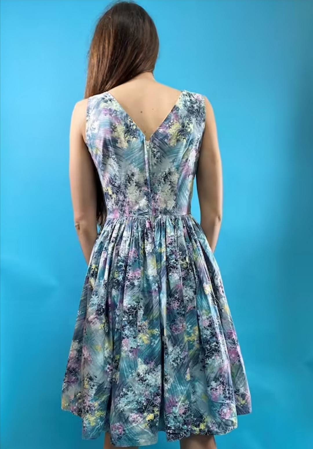 Vintage Revival 1950s Painted Print Tea Dress.