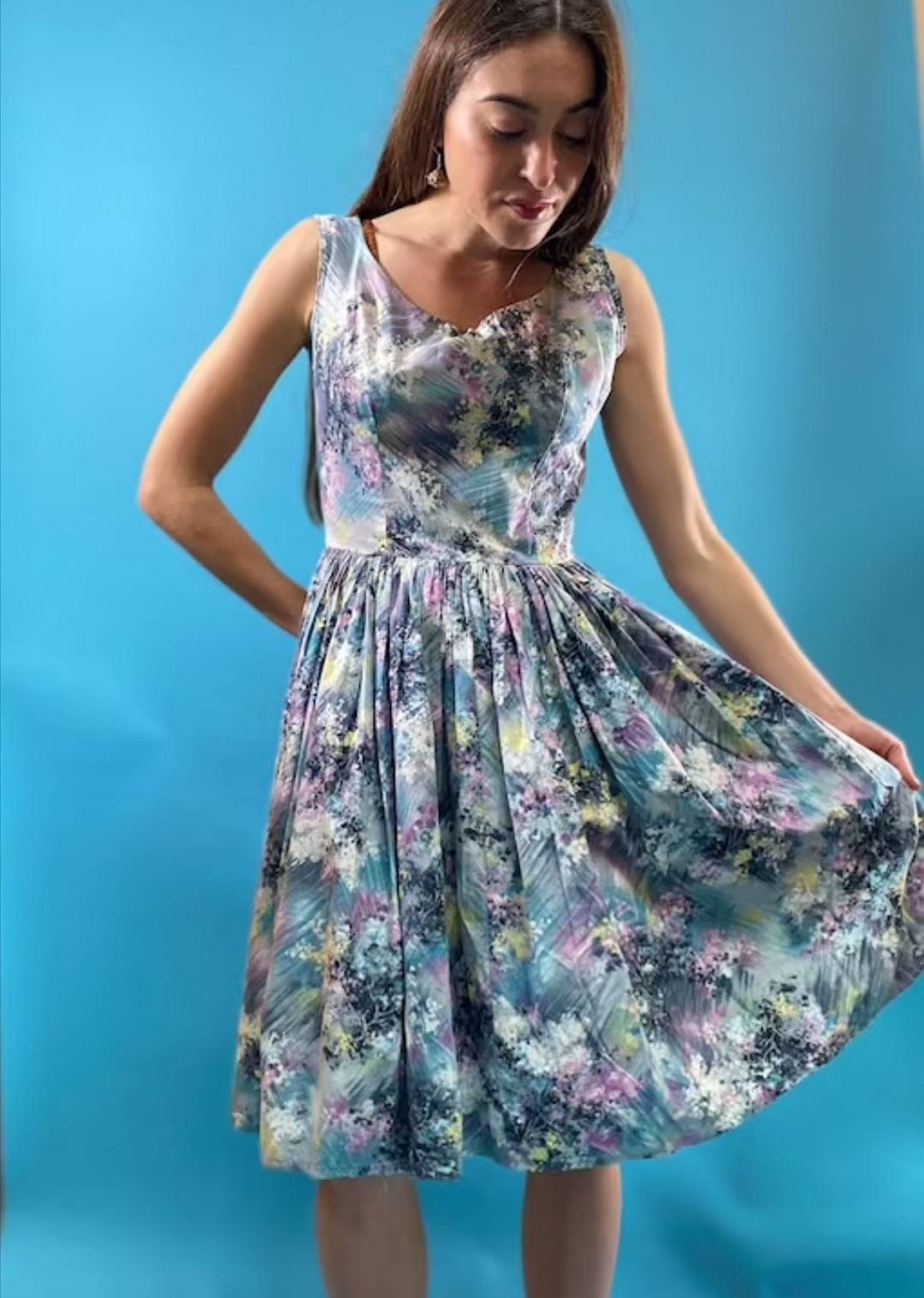 Vintage Revival 1950s Painted Print Tea Dress.