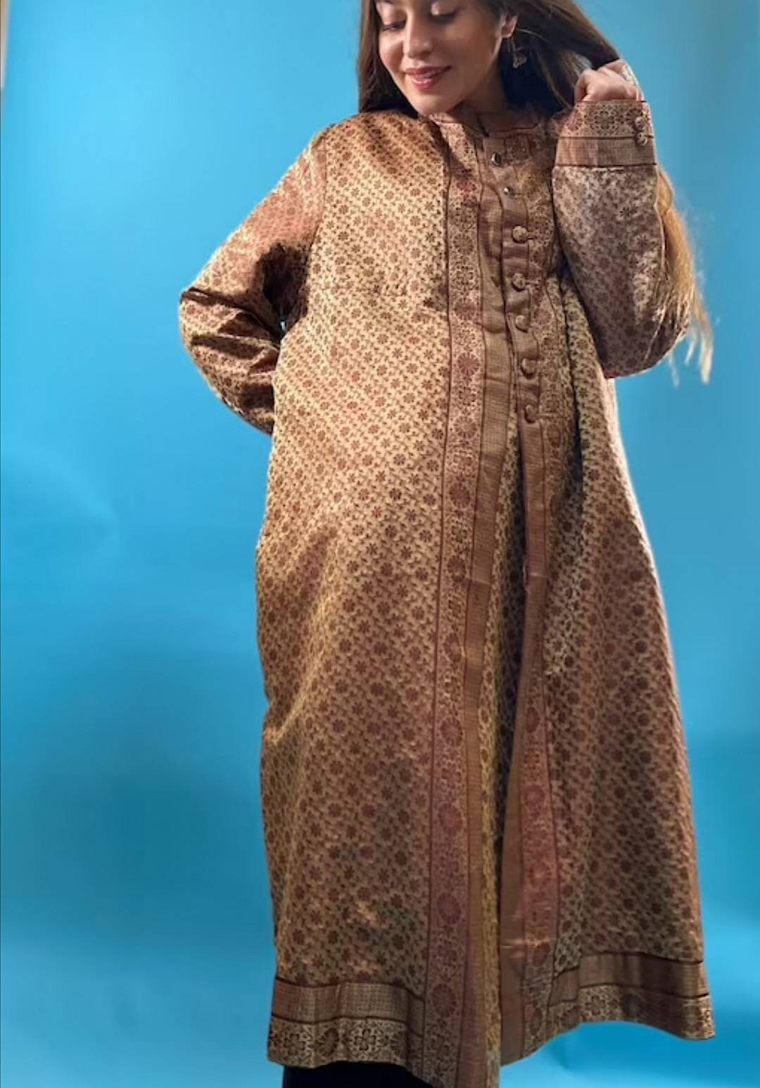 Vintage Revival Jacquard Button Up Gown.