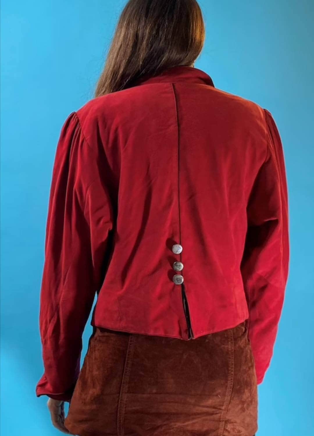 Vintage Red Suede Embroidered Owl Jacket.