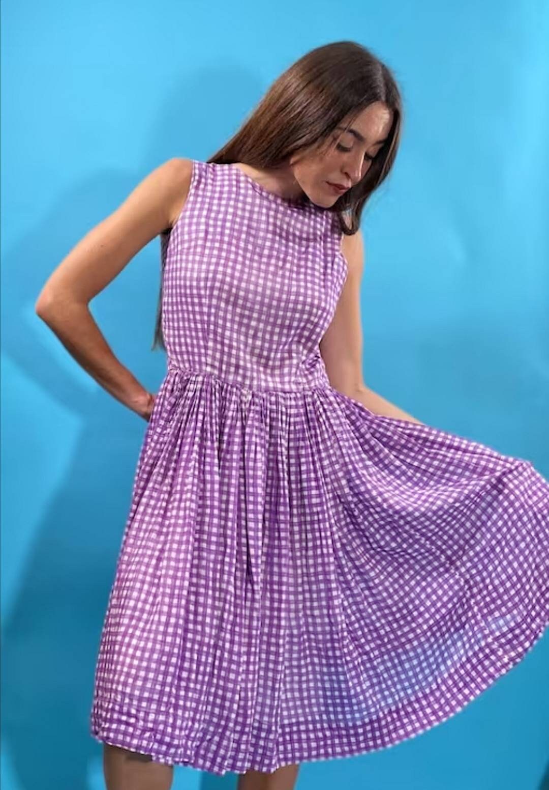 Vintage Revival 1950 Purple Checked Dress.