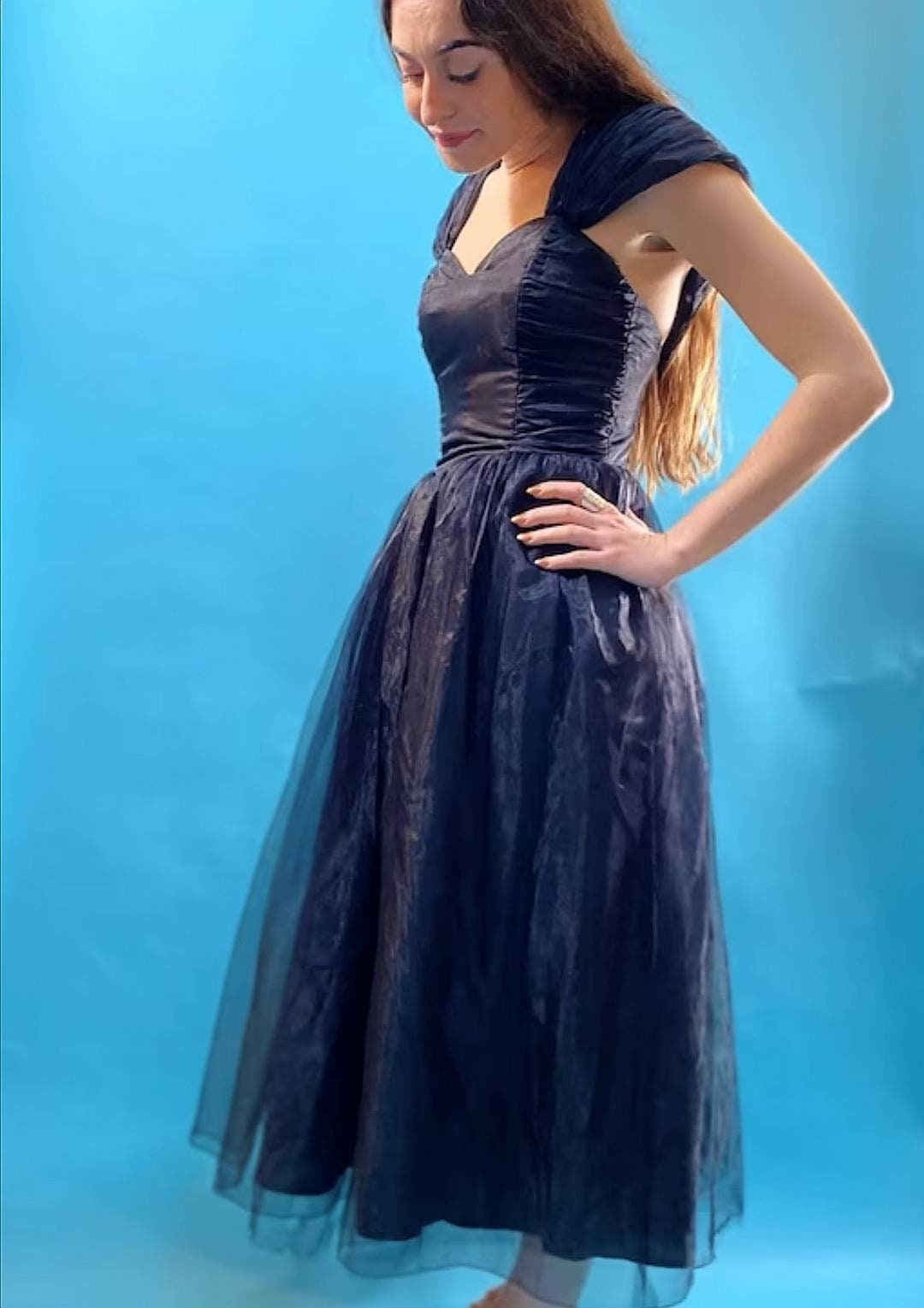 Vintage Revival 1980s Black Chiffon Cocktail Dress.