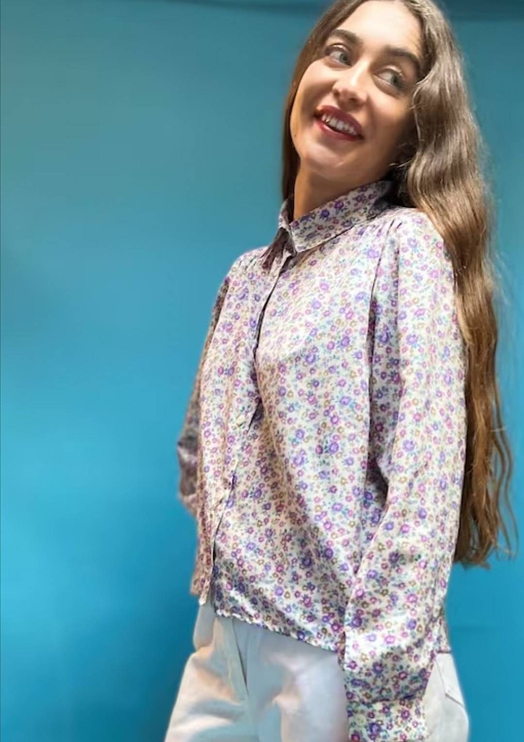 Purple Floral Button Up Shirt.