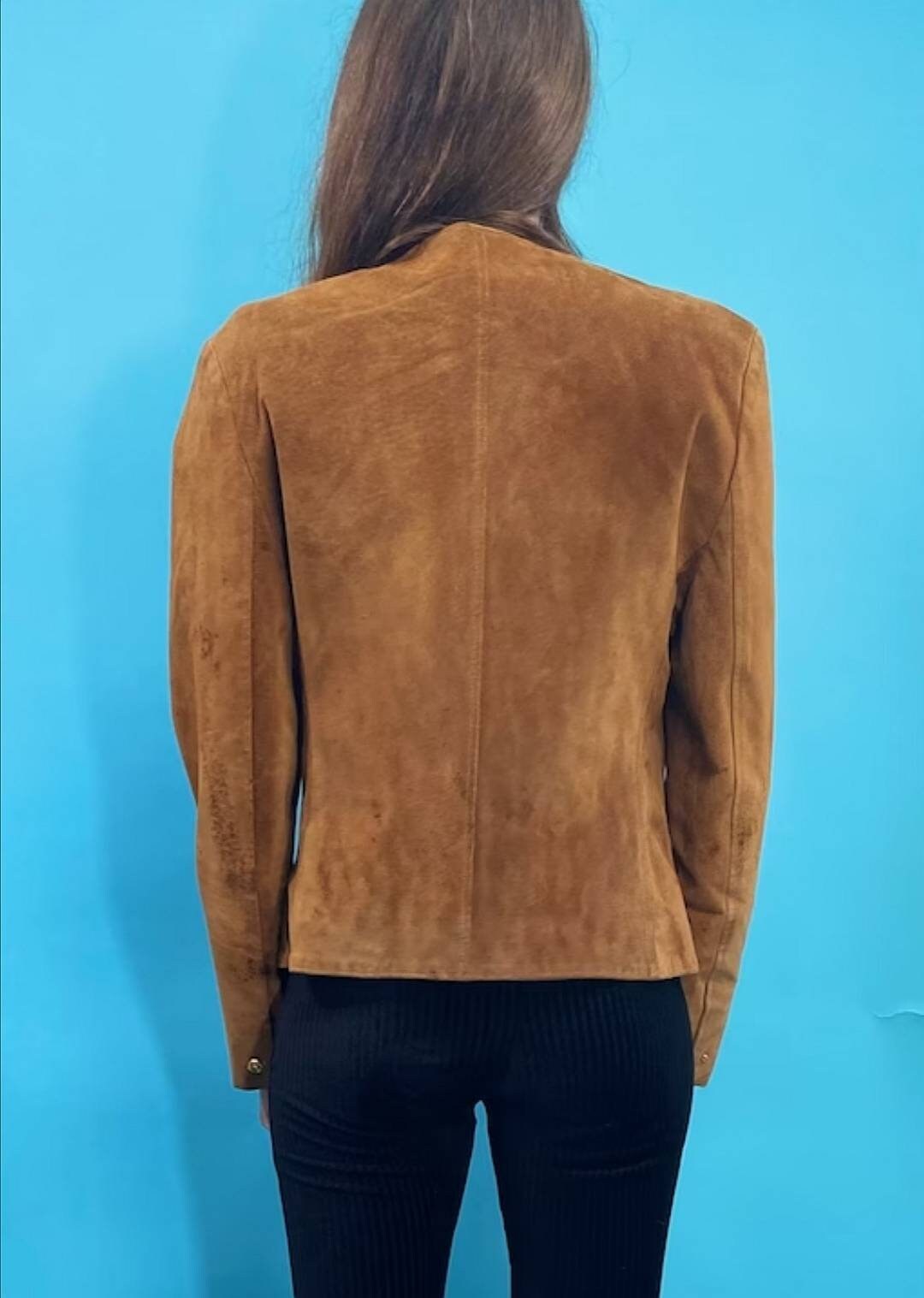 Vintage 90s Brown Suede Jacket with Gold Buttons.
