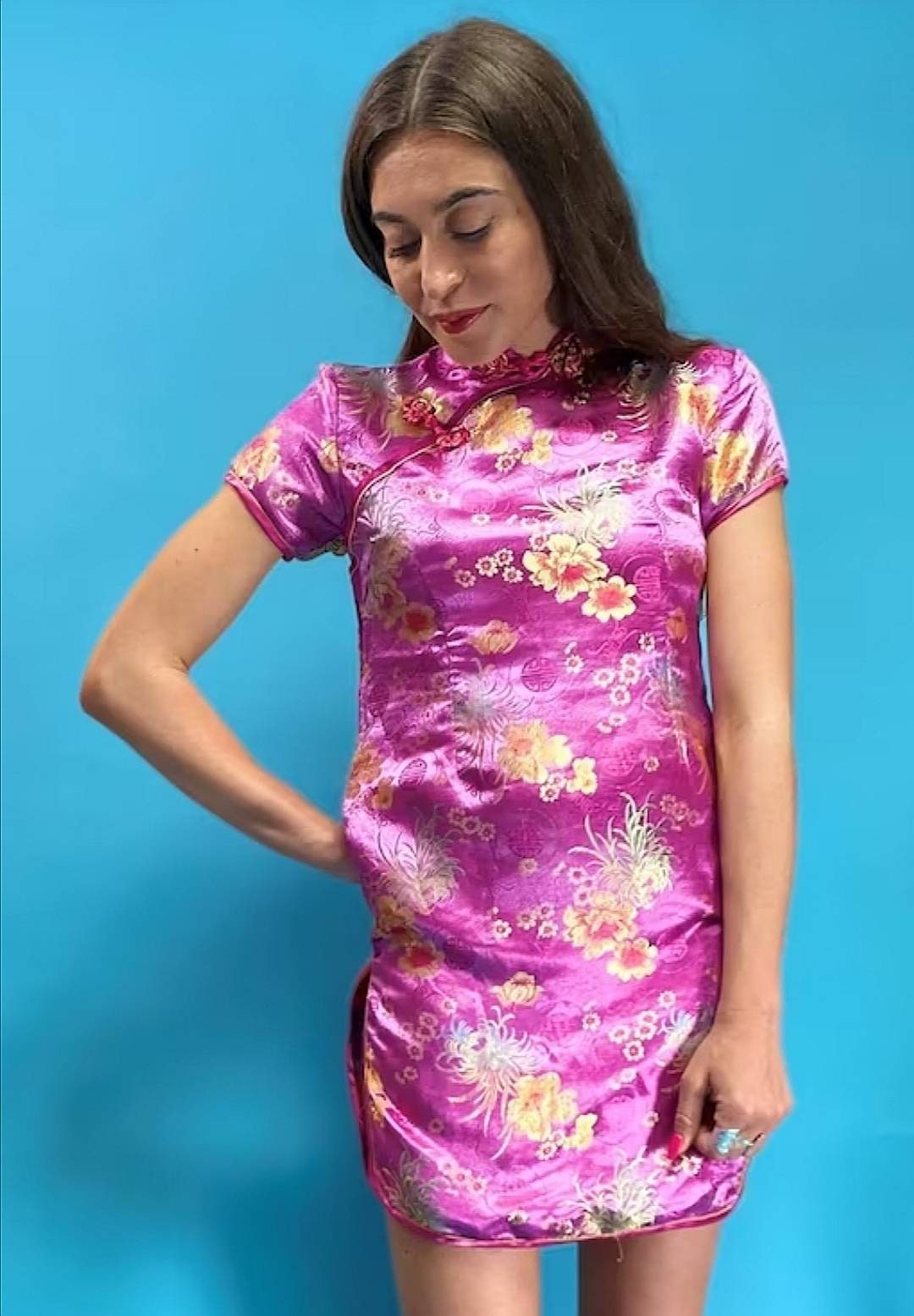 Vintage Pink Chinoiserie Jacquard Dress.