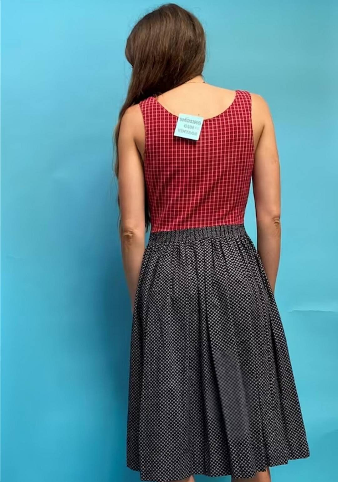 Vintage Tartan Bodice and Floral Printed Skirt Dress.