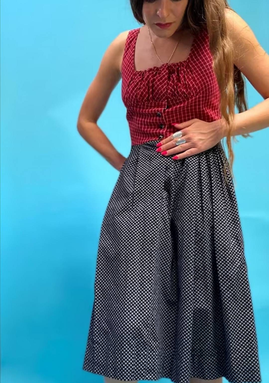 Vintage Tartan Bodice and Floral Printed Skirt Dress.