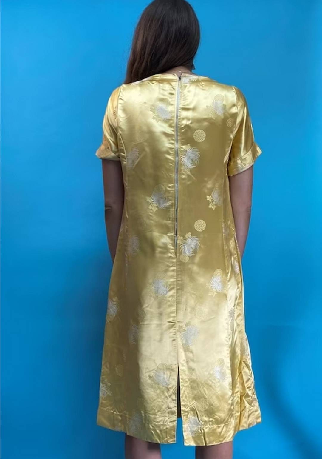 Vintage Chinoiserie Silky Jacquard Gold Dress.