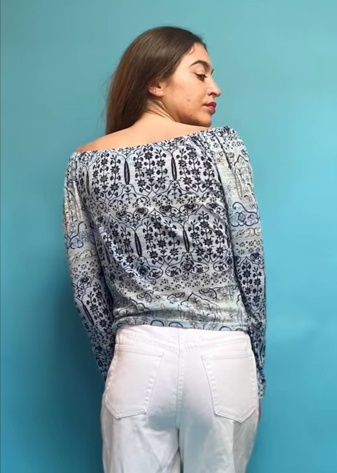 Vintage Y2K Blue Mesh Off Shoulder Tie Up Top S M UK 6 8 10