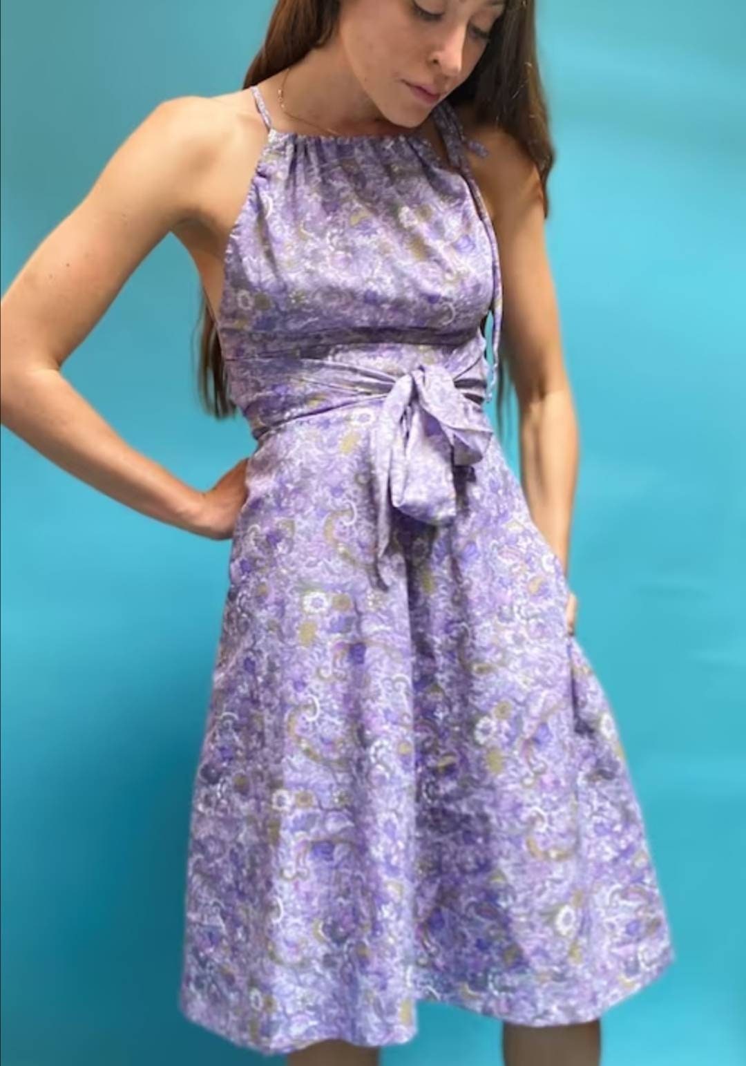 Vintage Paisley and Floral Printed Halterneck Dress.