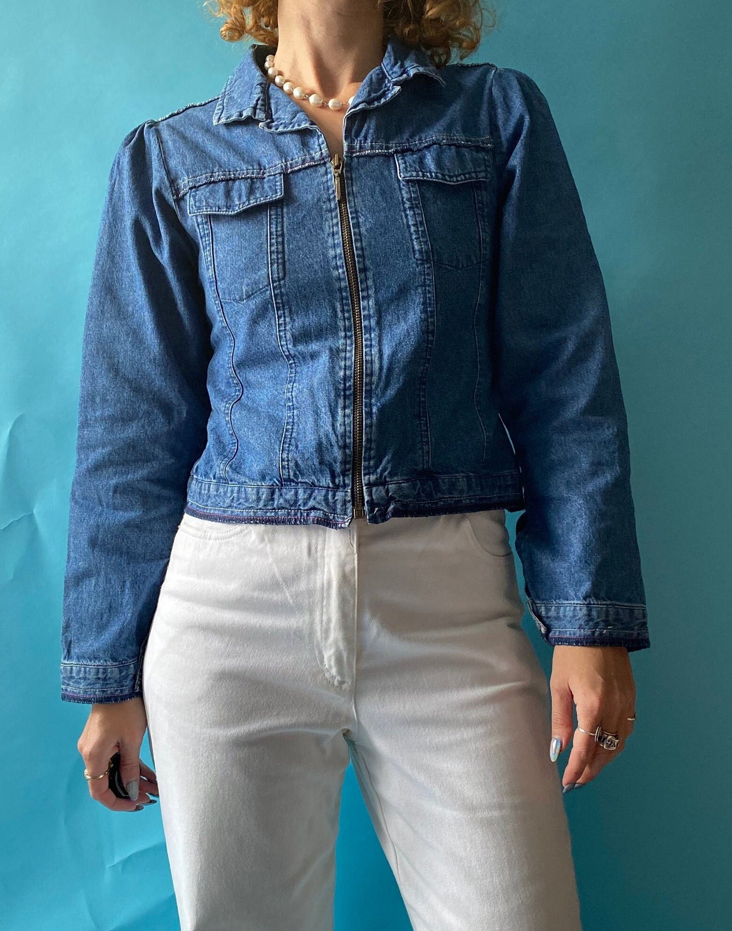 Y2K Petite Denim Biker Style Jacket.