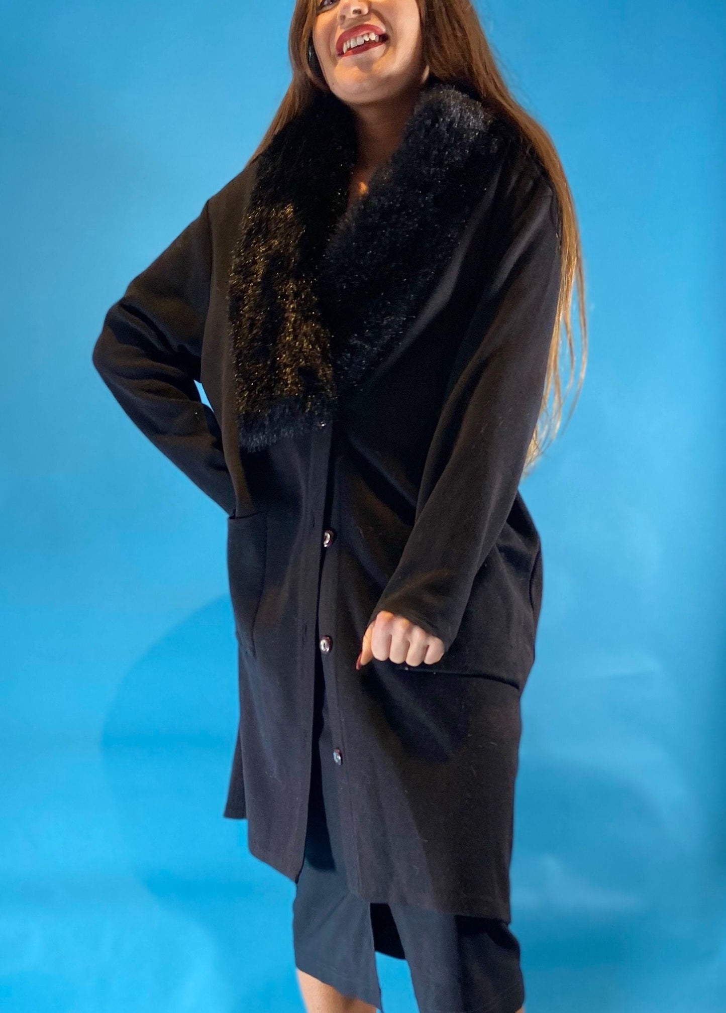 Black Y2K Faux Fur Trimmed Vintage Cardigan M L