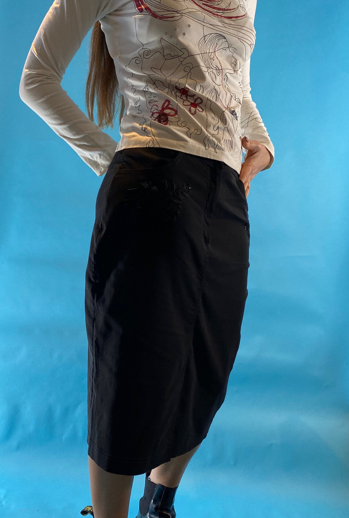 Vintage Y2K Black Midi Skirt.