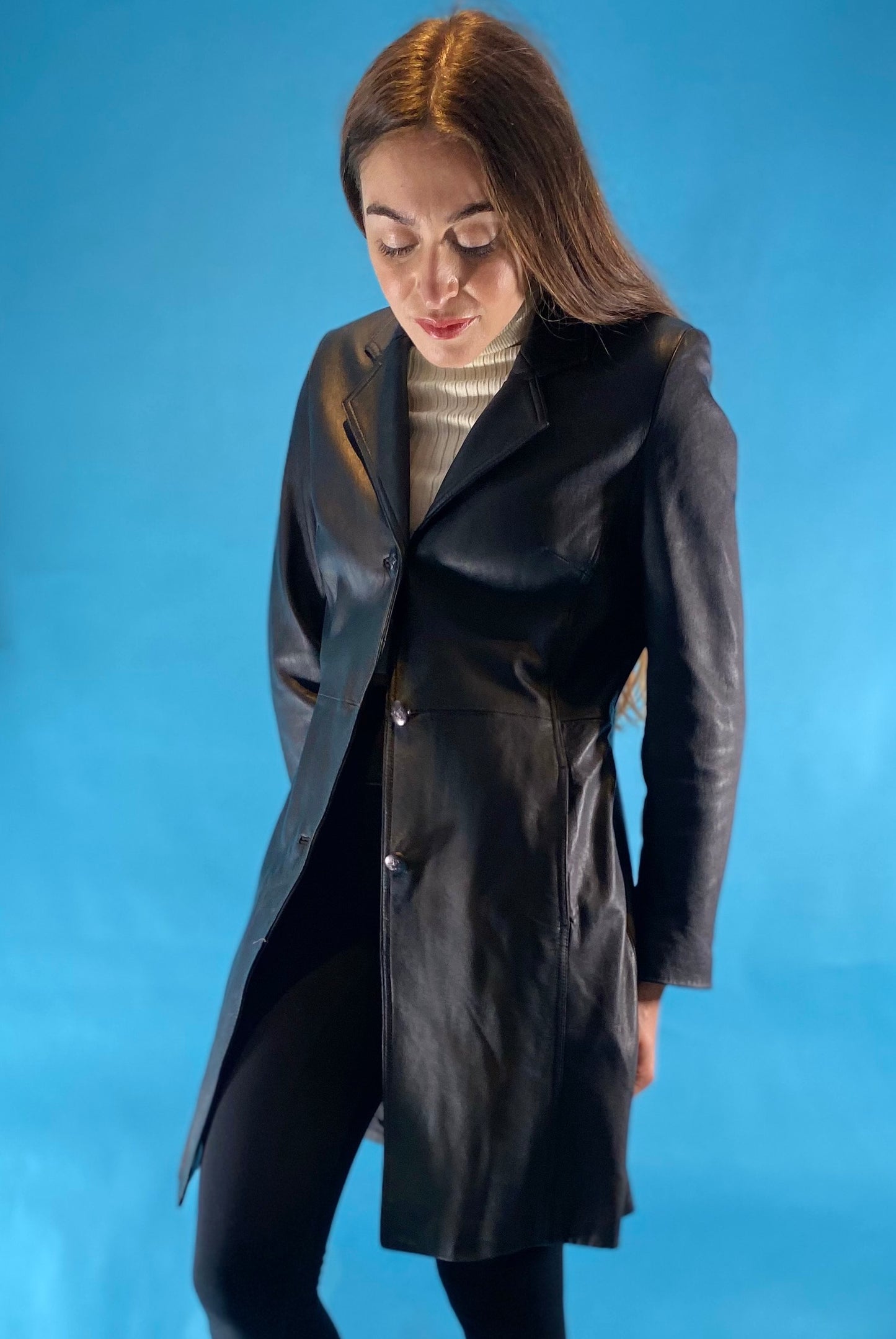 Vintage Leather Jacket Y2K Matrix Maxi Coat in Black.