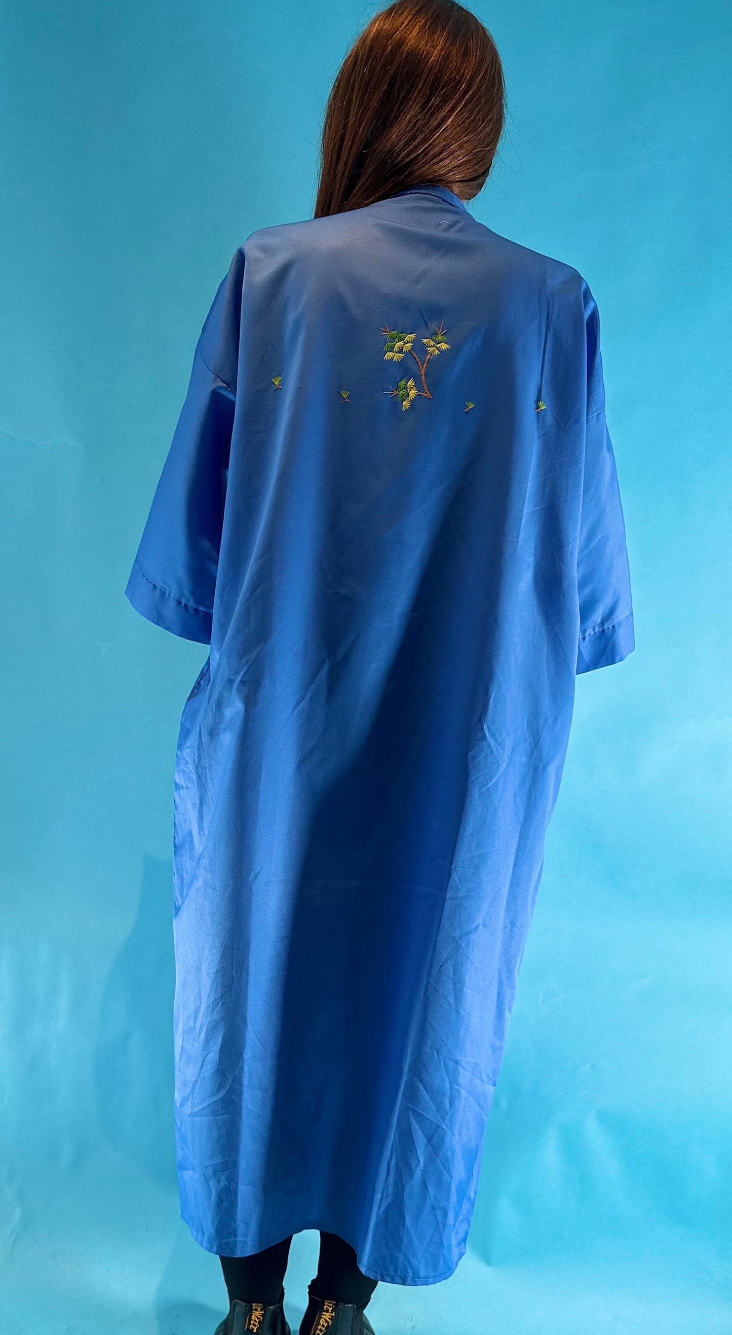 Vintage Blue Hand Embroidered Crane Kimono.