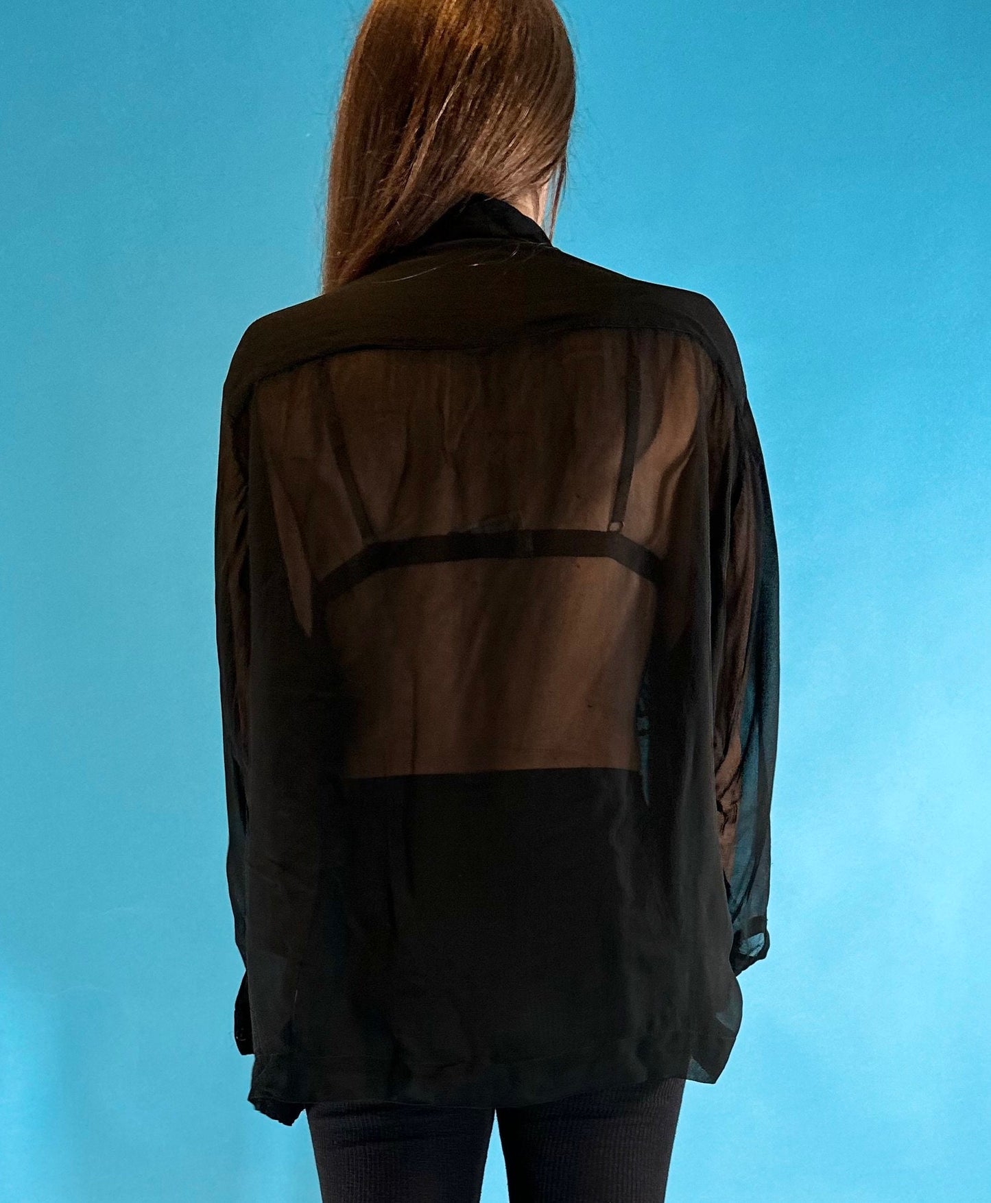 Vintage Long Sleeve Black Sheer Shirt.
