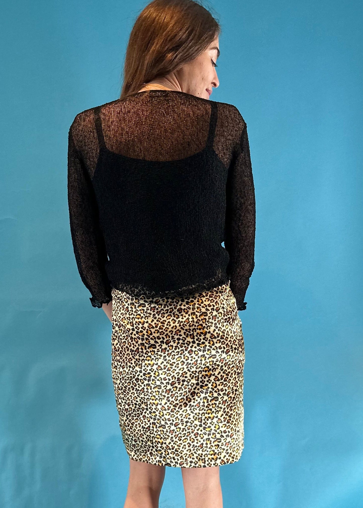Vintage 1990s Leopard Print Pencil Knee Length Skirt.