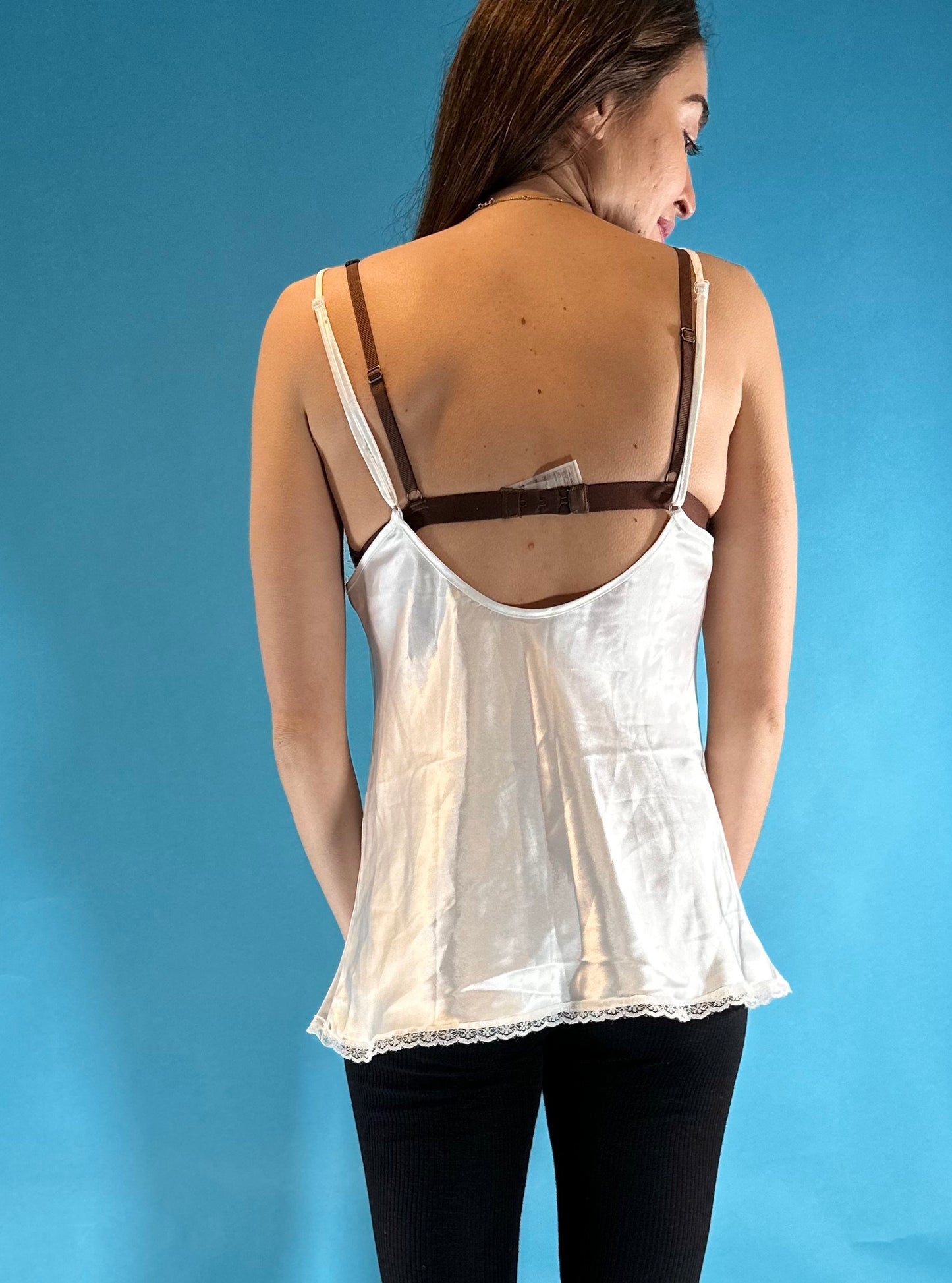 Vintage Y2K White Satin Lace Cami Slip Top.