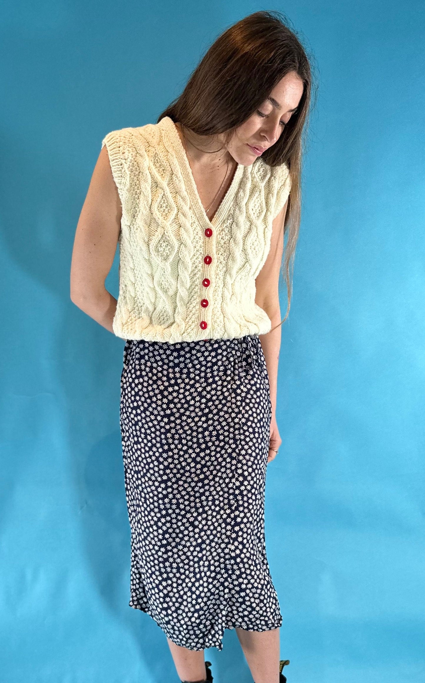Vintage 1990s Wrap Around Floral Ditsy Print Midi Skirt