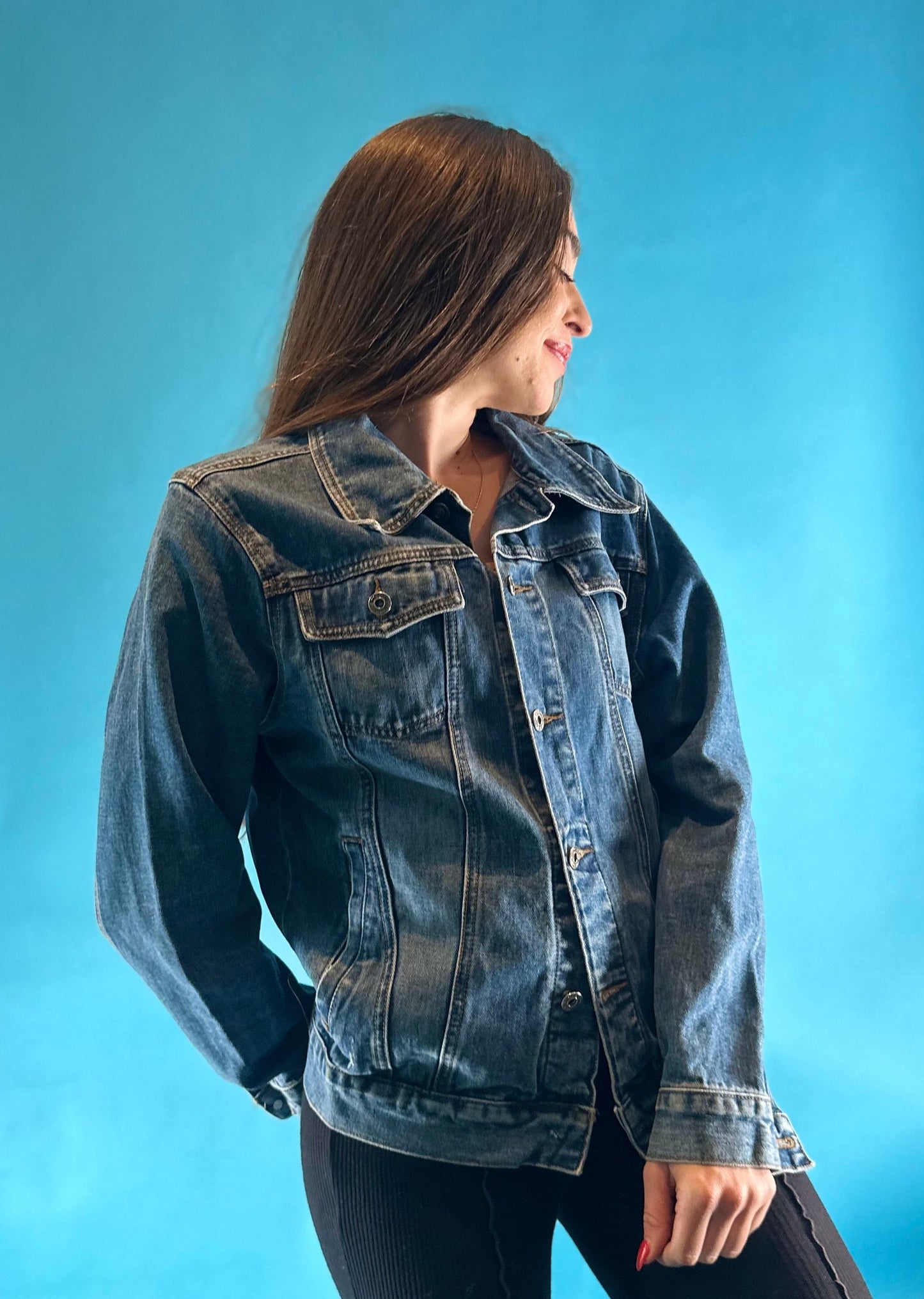 Vintage 1990s Boxy Trucker Denim Jacket with Custom Painted Cartoon Face.