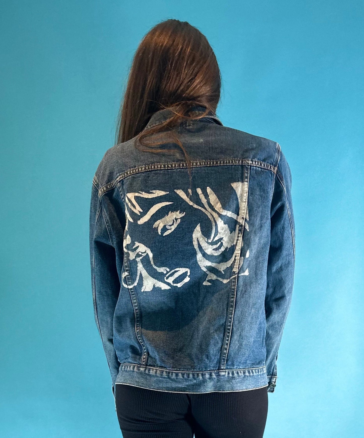 Vintage 1990s Boxy Trucker Denim Jacket with Custom Painted Cartoon Face.