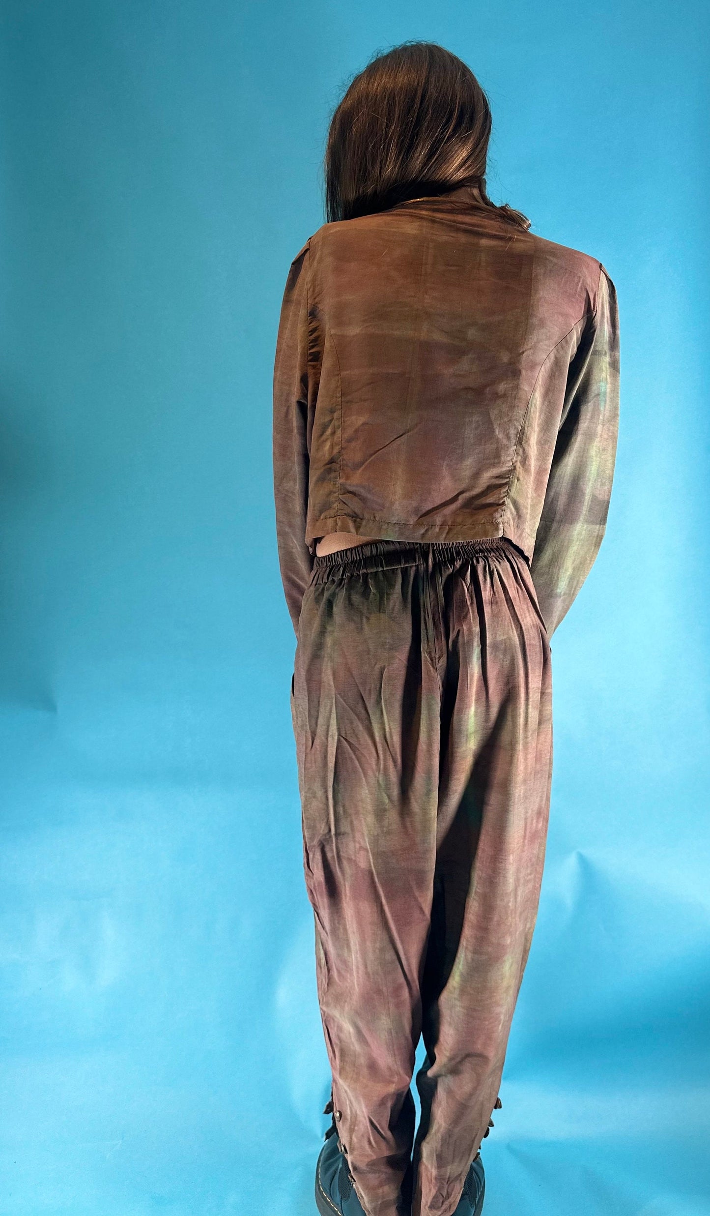 Vintage 1980s Tie Dye Style 2 Piece Blouse Trouser Set Co-ord.