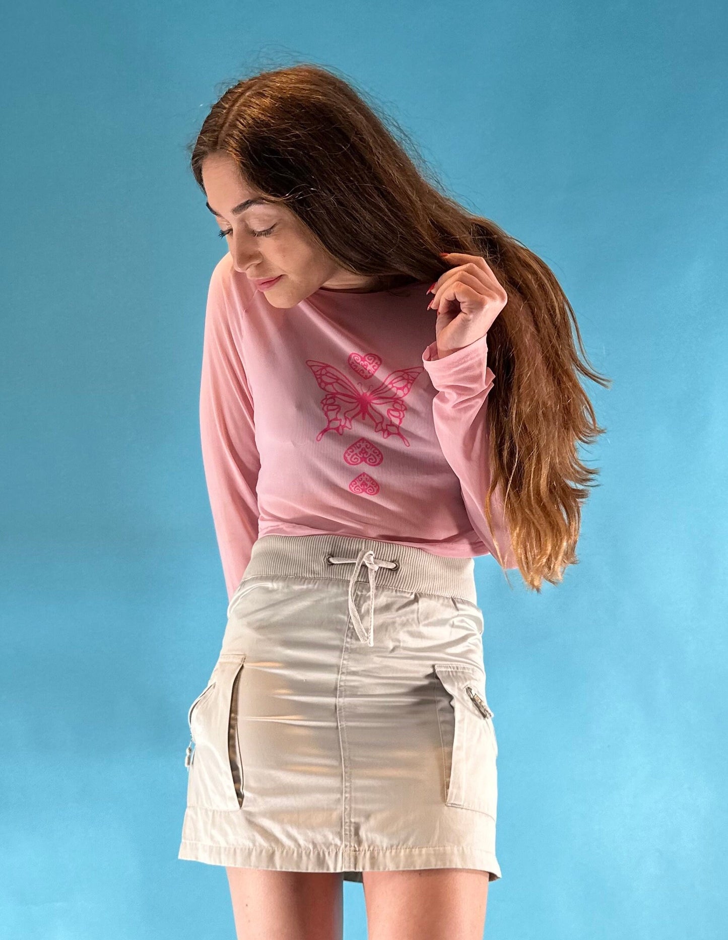 Vintage Y2K 2000s Cream Ecru Cargo Style Mini Skirt.