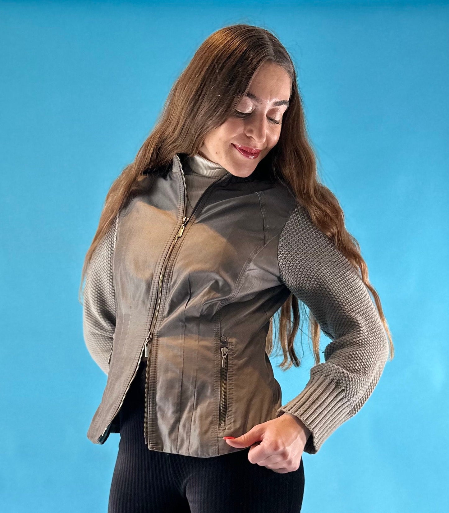 Vintage Y2K 2000s Double Zip Up Jacket with Knitted Sleeves.
