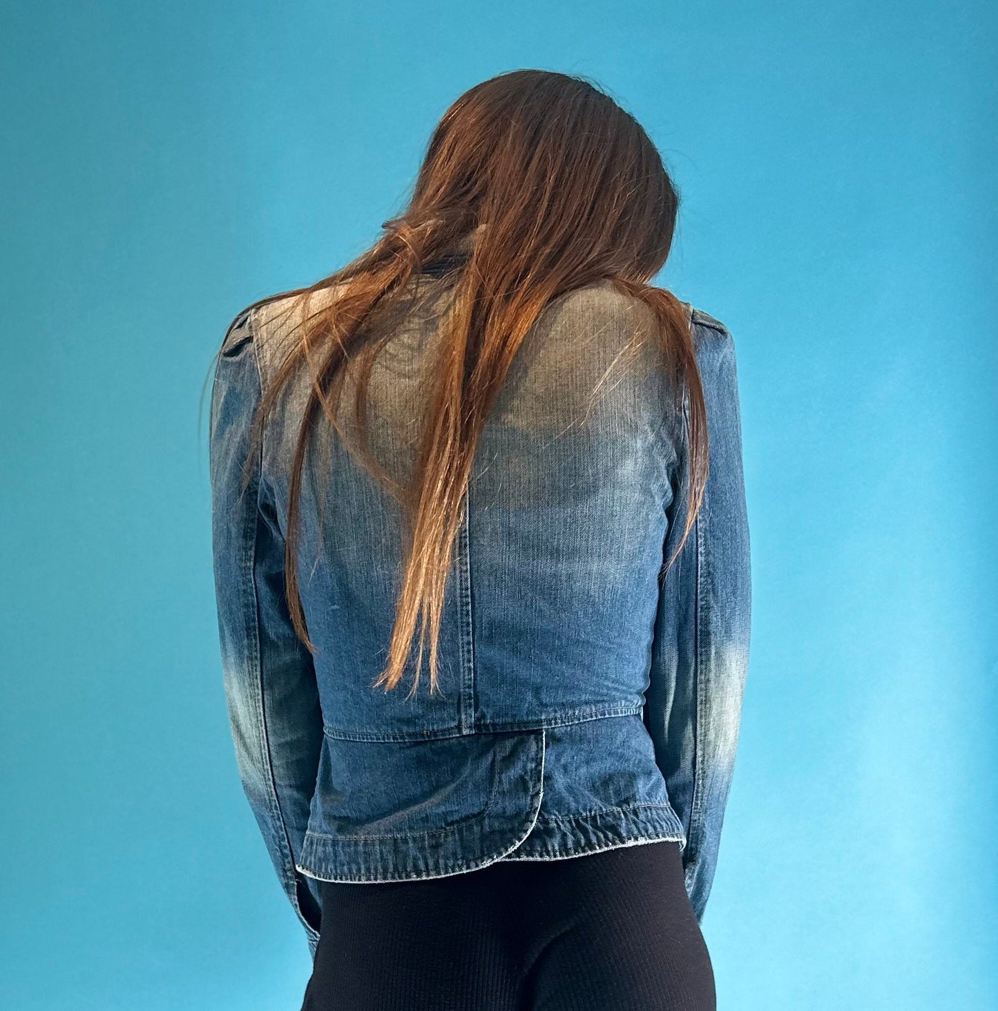 Vintage Y2K 2000s Washed Denim Tailored Cropped Blazer Jacket.