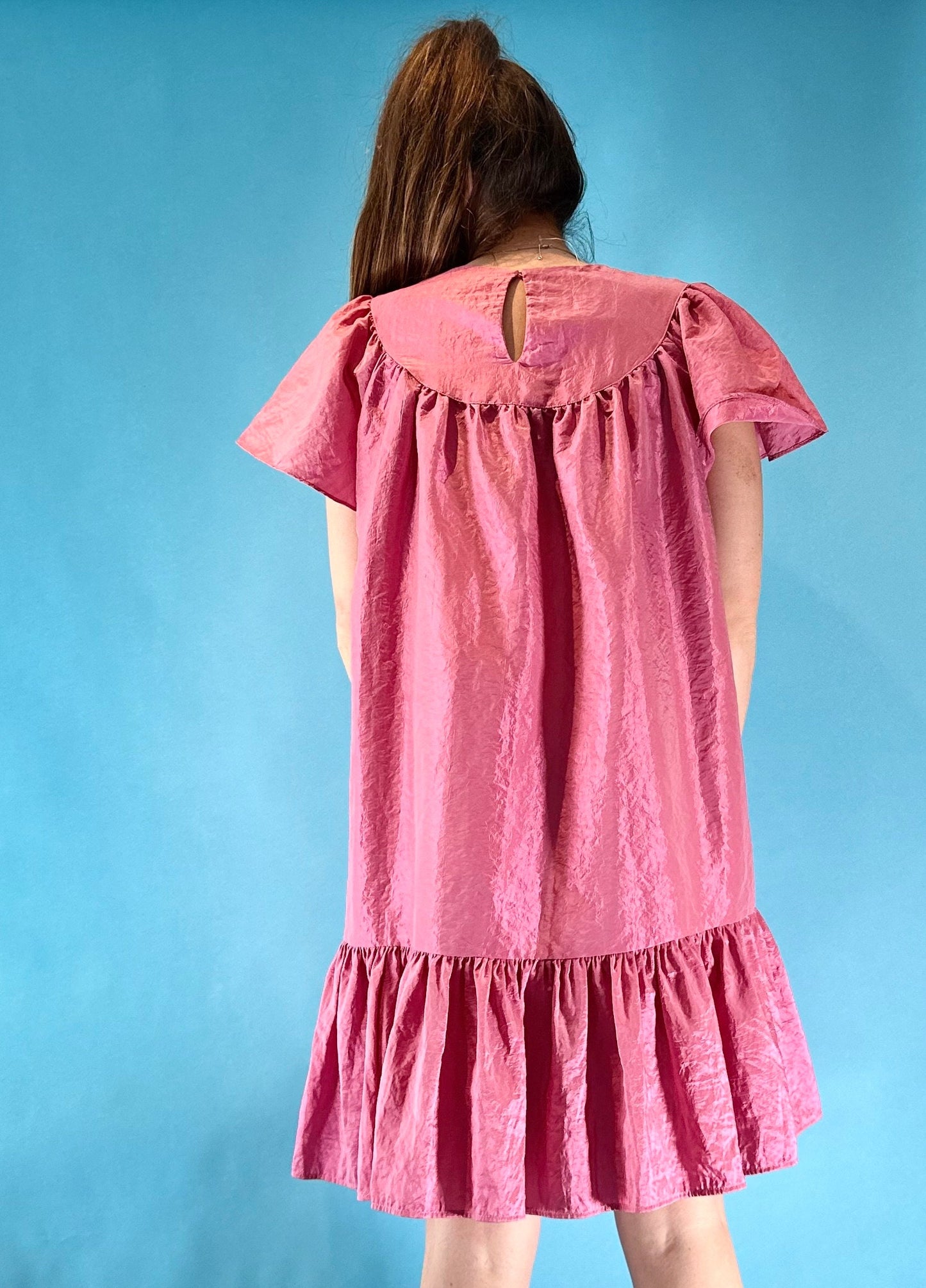 Vintage Y2K Hot Pink Frilly Taffeta Babydoll Dress.