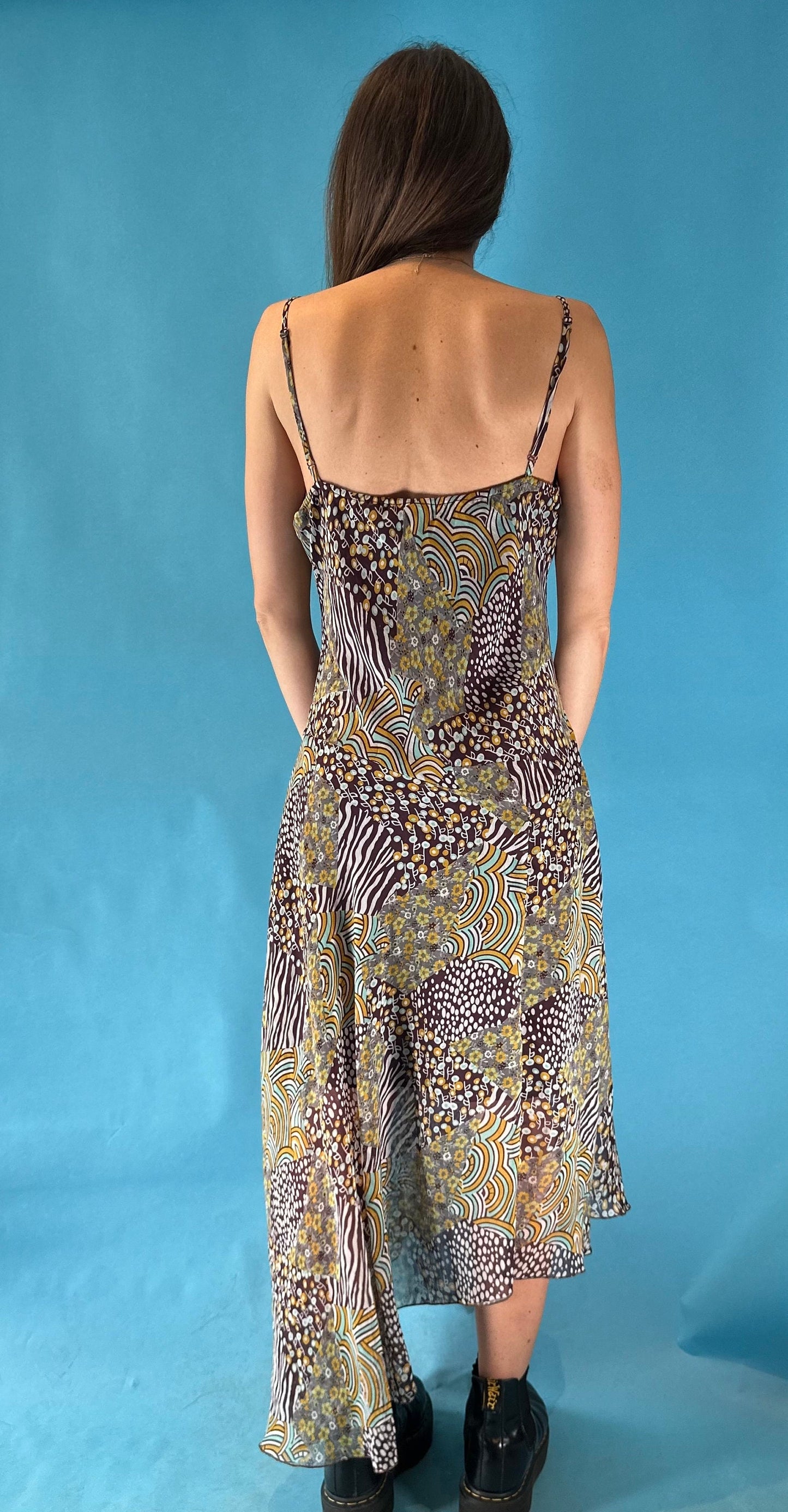 Vintage 2000s Y2K Mixed Animal Floral Print Asymmetric Hem Dress