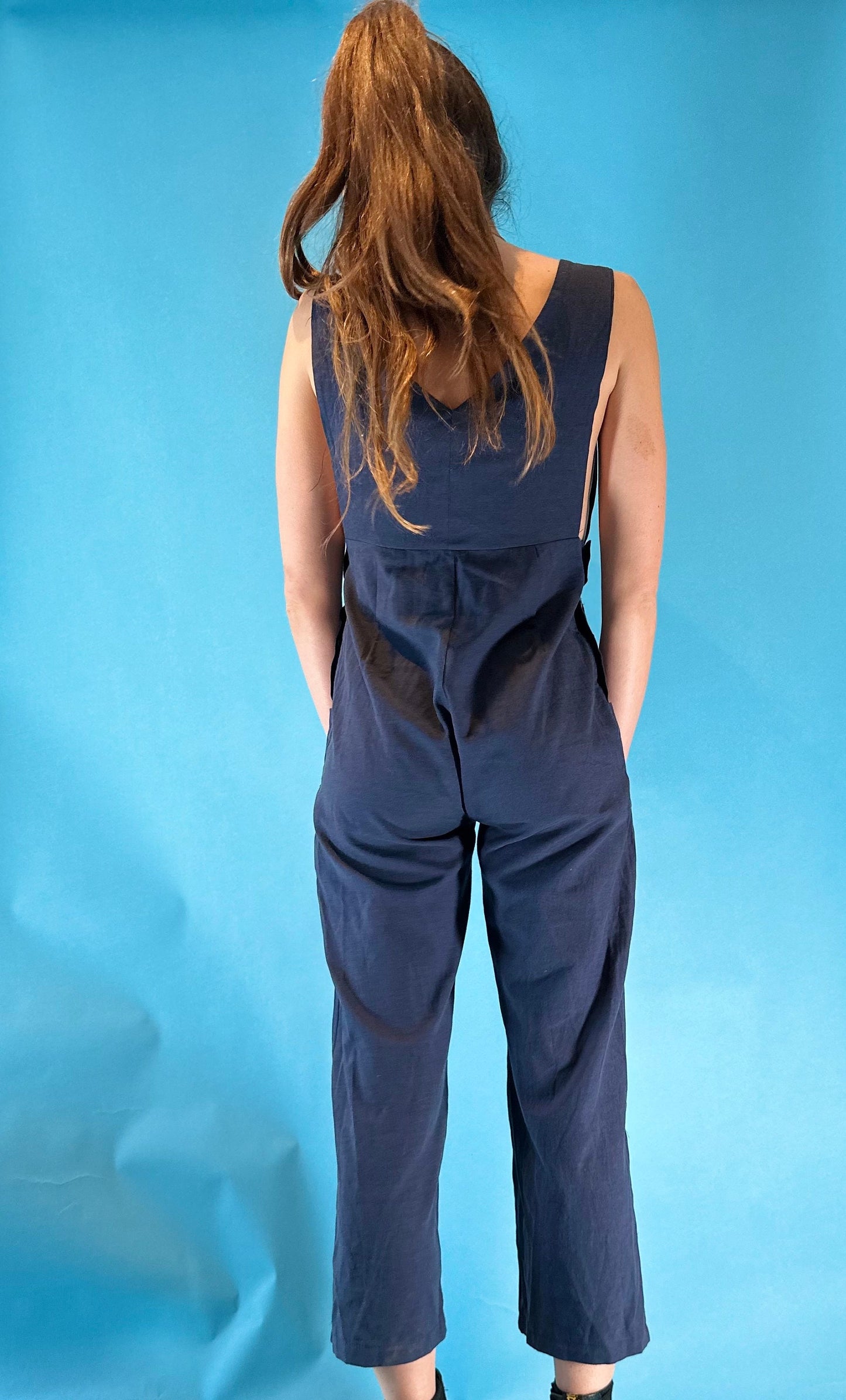 Vintage 1980s Navy V Neck Jumpsuit.