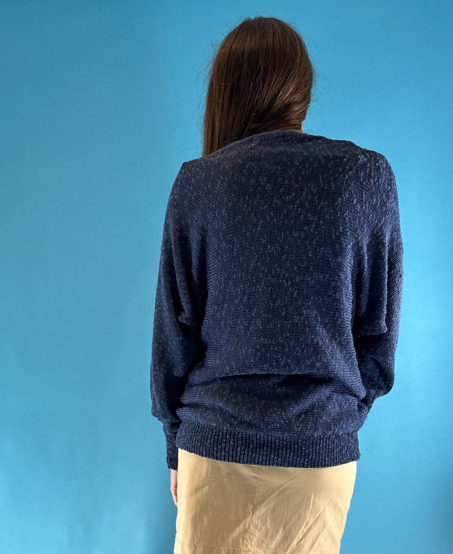 Vintage 1980s Knitted Blue Abstract Pattern Jumper.