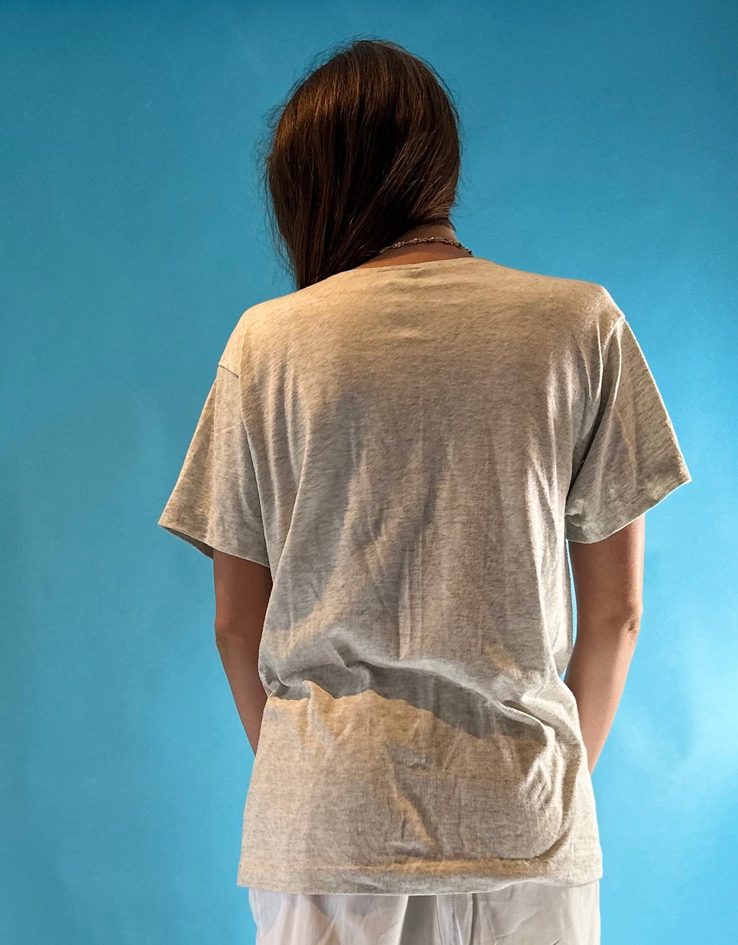 Grey Top 80s Style with Lace and Gem detail.
