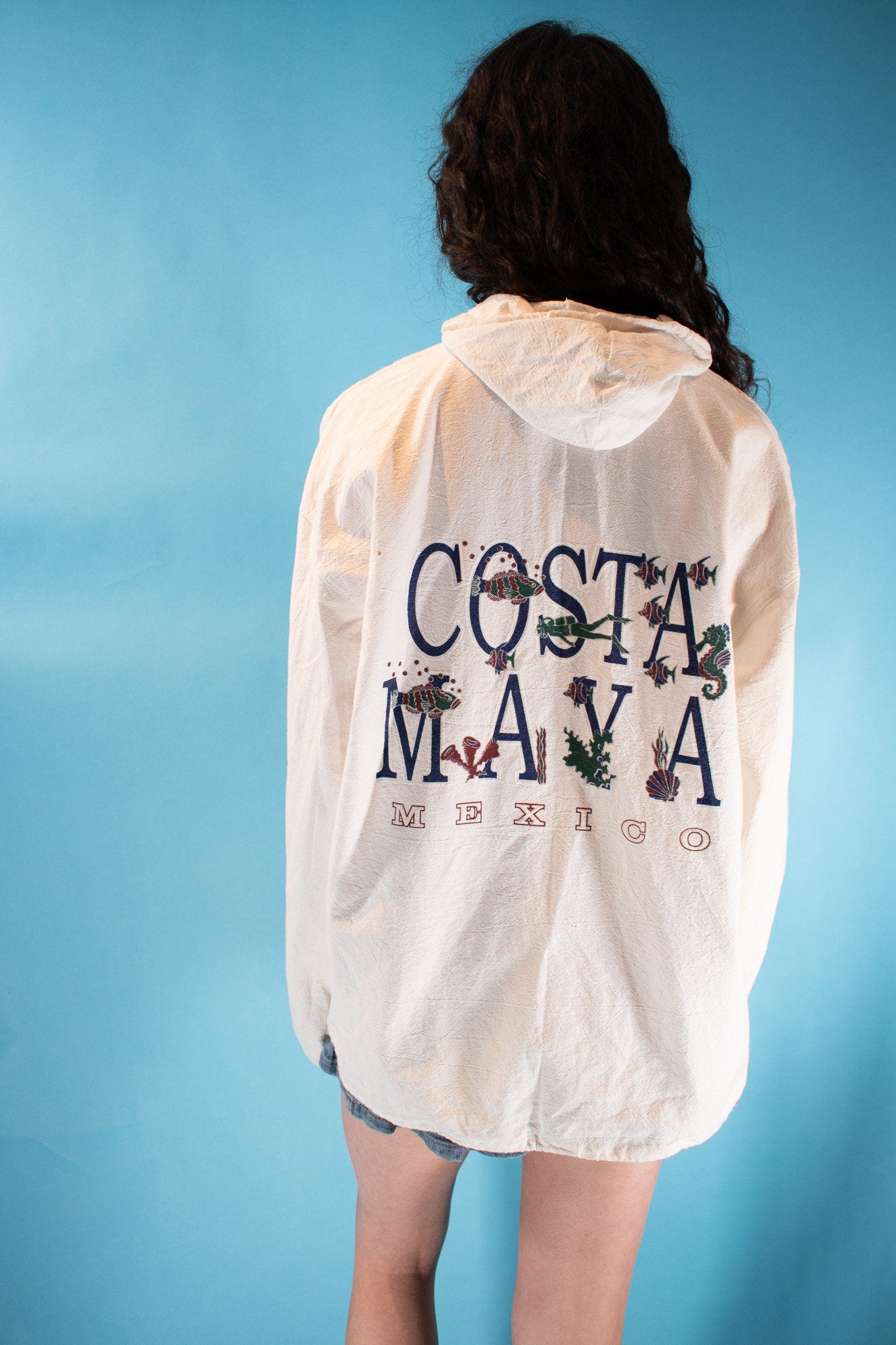 Vintage 1990s Size L Costa Maya Mexico Jacket in White.