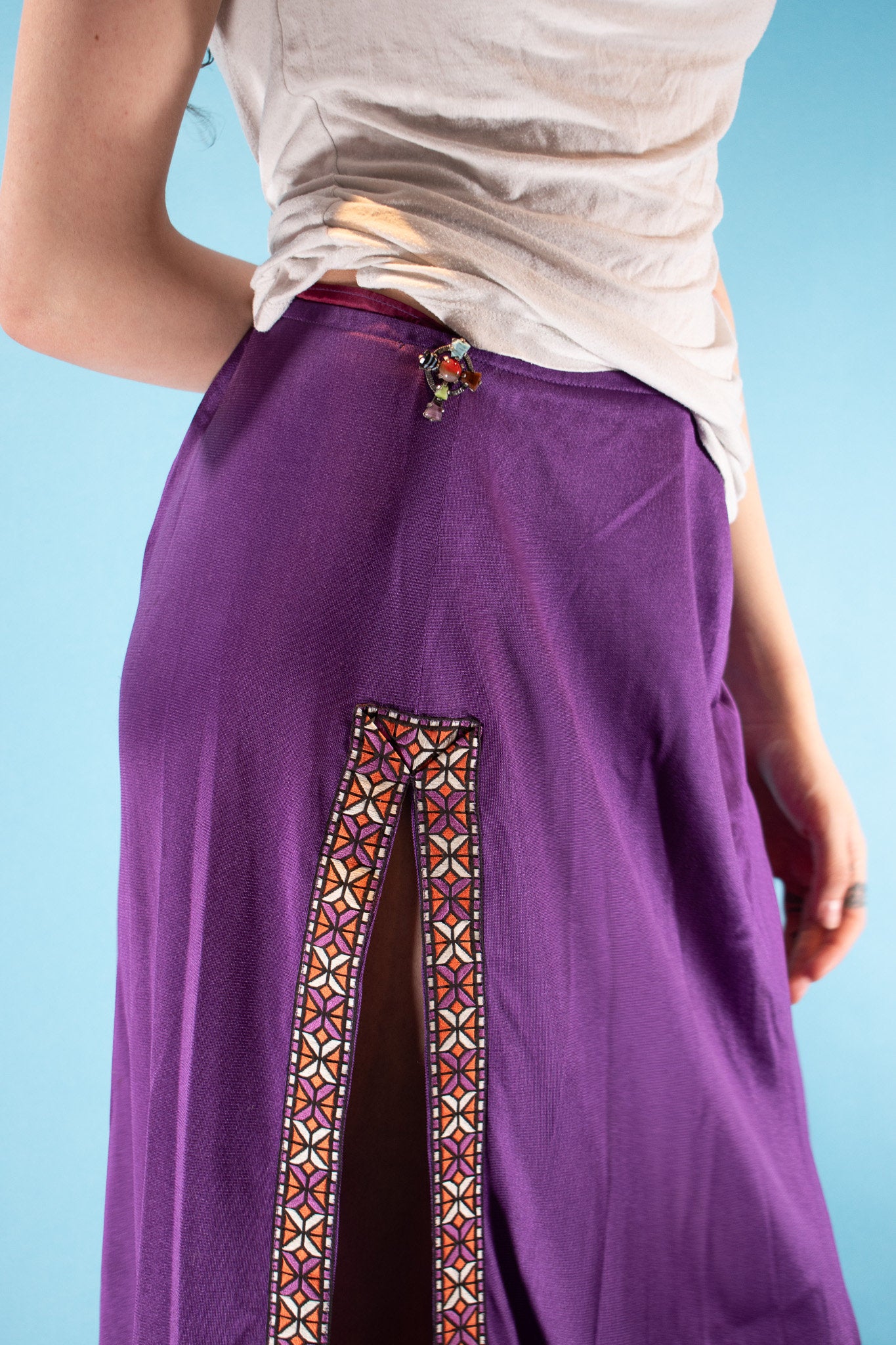 Vintage Y2K Size S 90s Satin Maxi Slit with Slit in Purple.