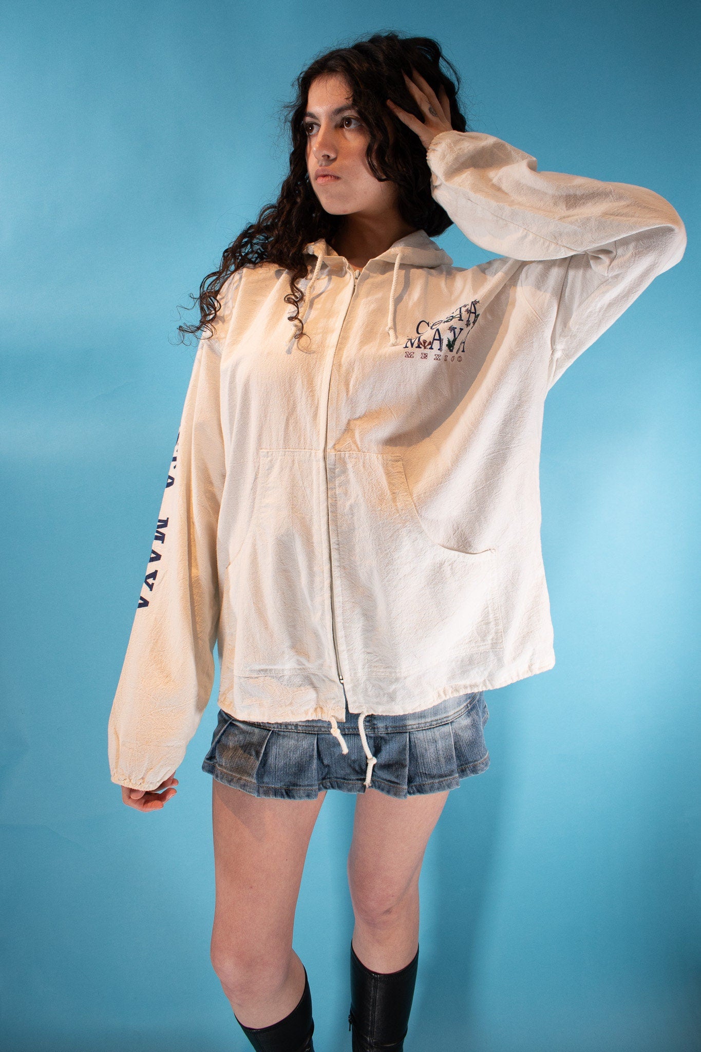 Vintage 1990s Size L Costa Maya Mexico Jacket in White.