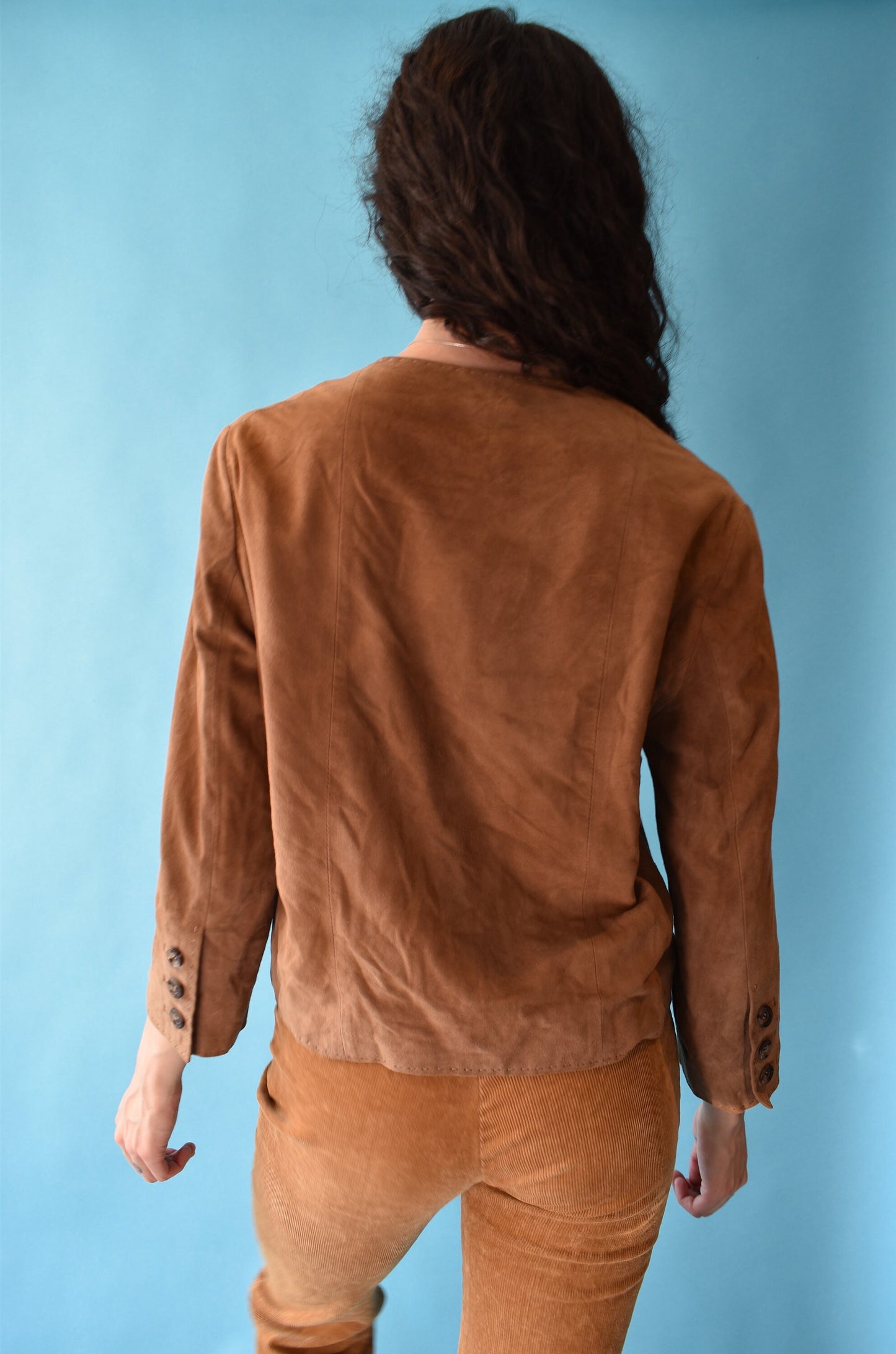Vintage 1990s Size M Suede Boxy Jacket in Tan.