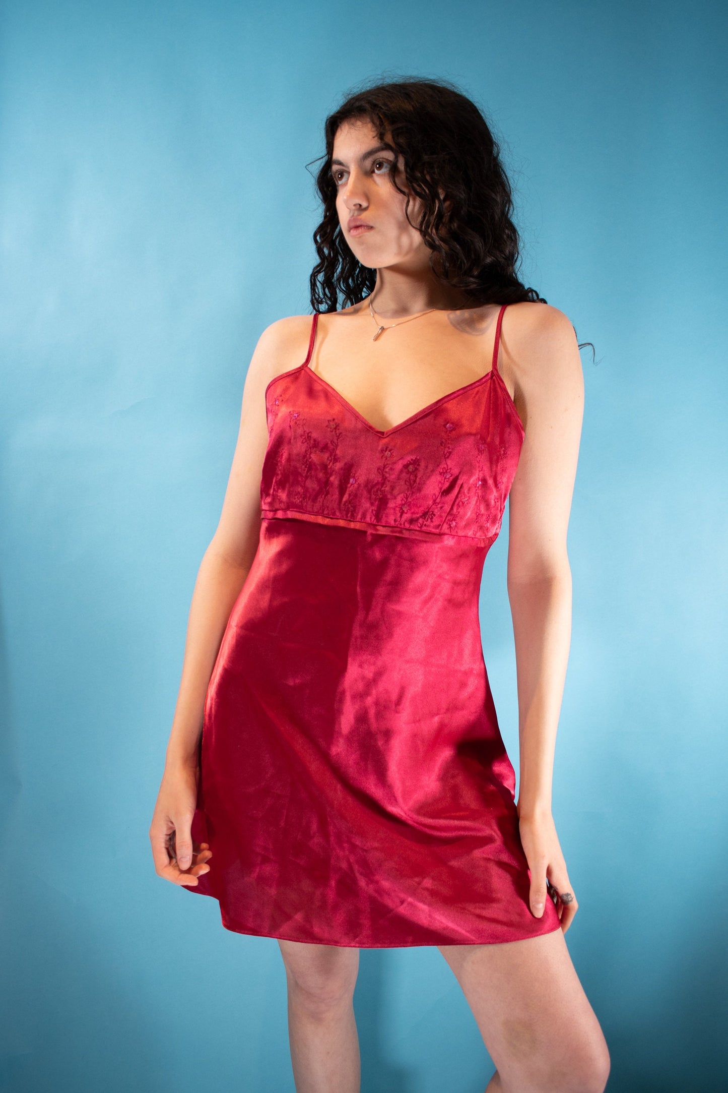 Vintage Y2K Size S/M Sequin Slip Mini Dress in Hot Pink.