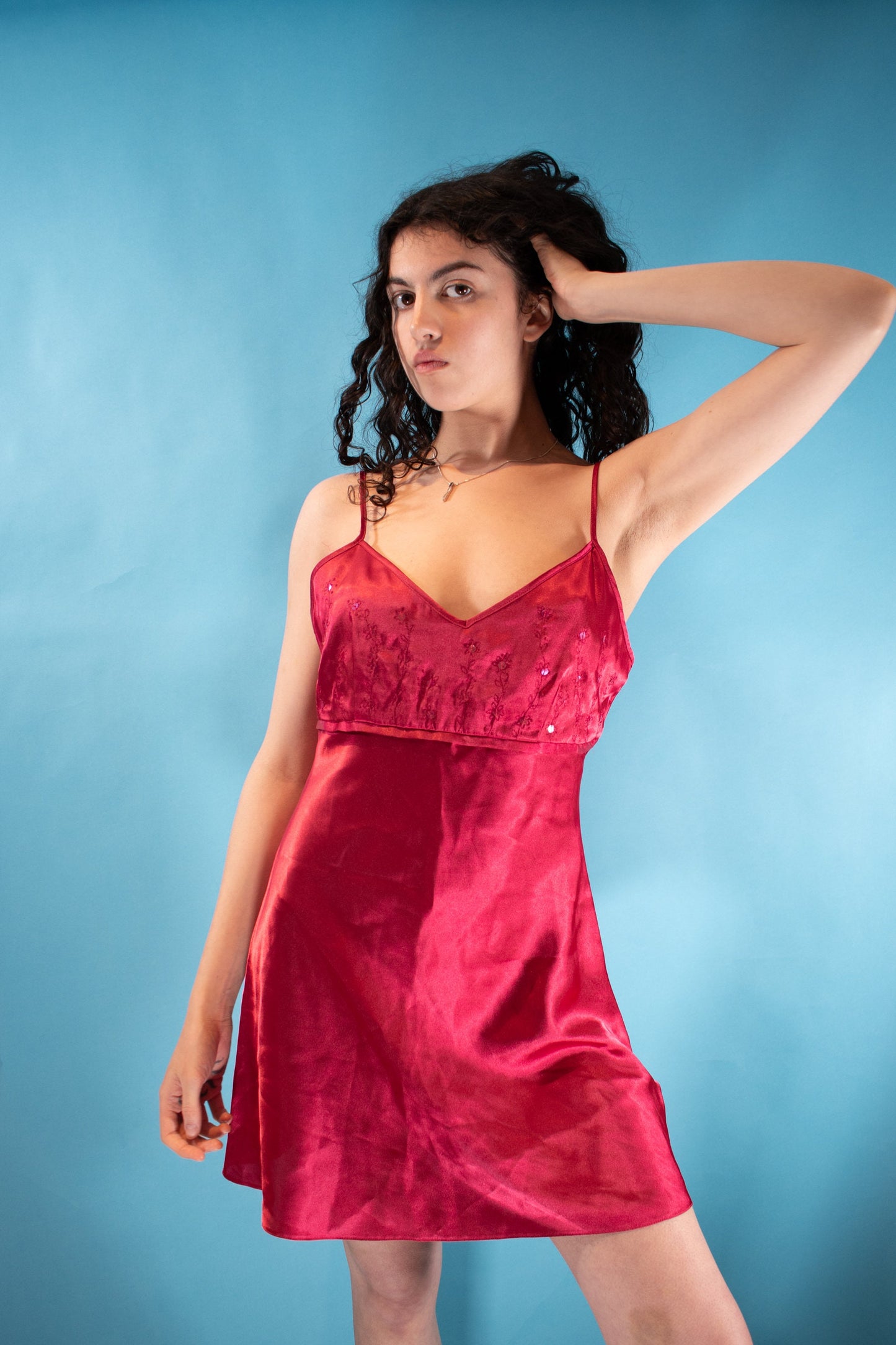 Vintage Y2K Size S/M Sequin Slip Mini Dress in Hot Pink.