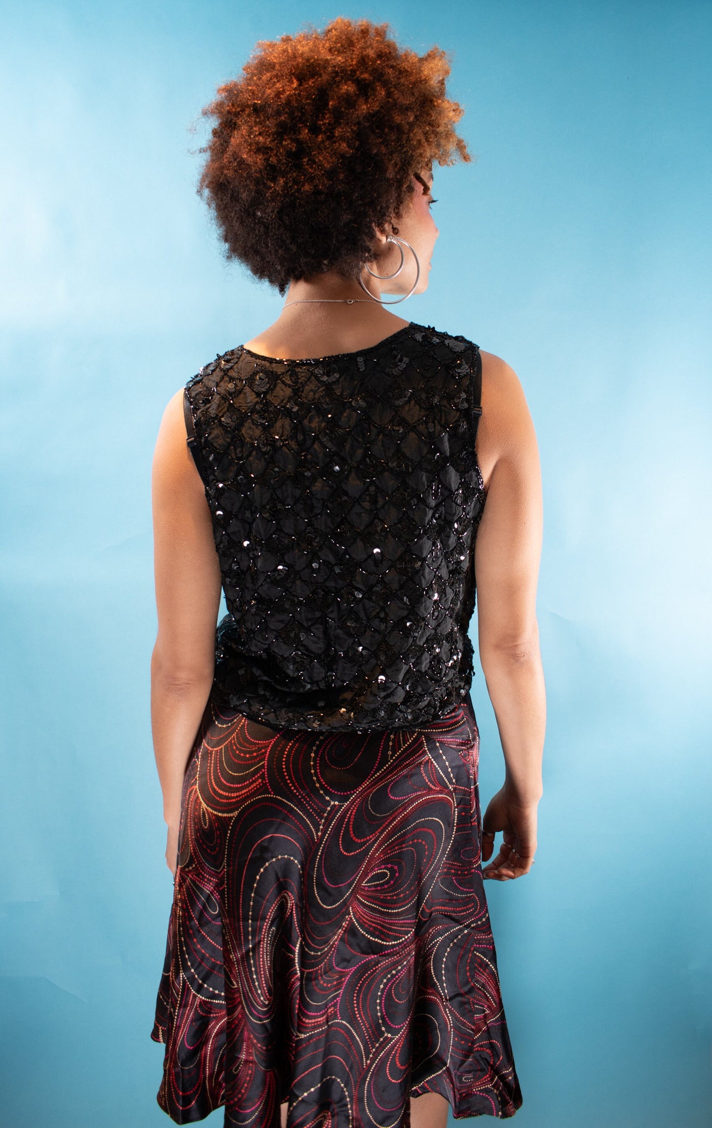 Vintage 1980s Size M Scalloped Embellished Waistcoat in Black.